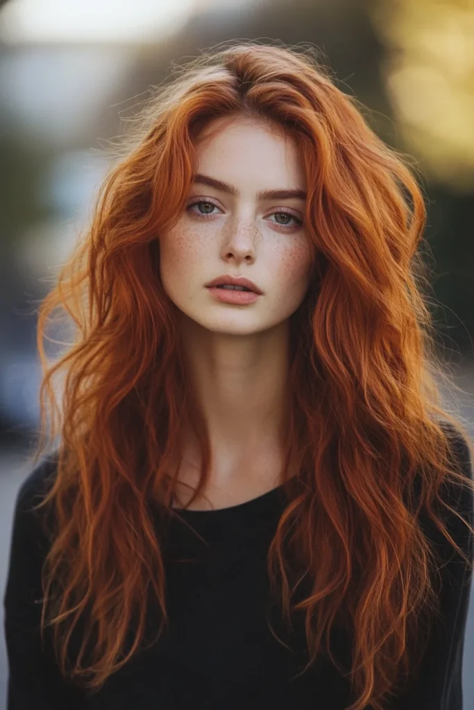 Burnt Orange Balayage on Wavy Hair