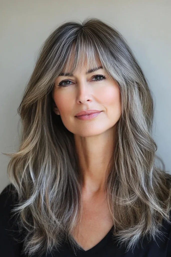 Long Hair with Chic Side Swept Bangs