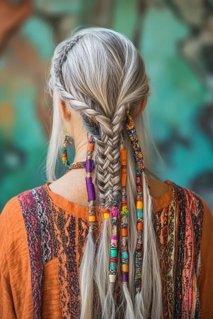 Long Braids with Decorative Hair Ties