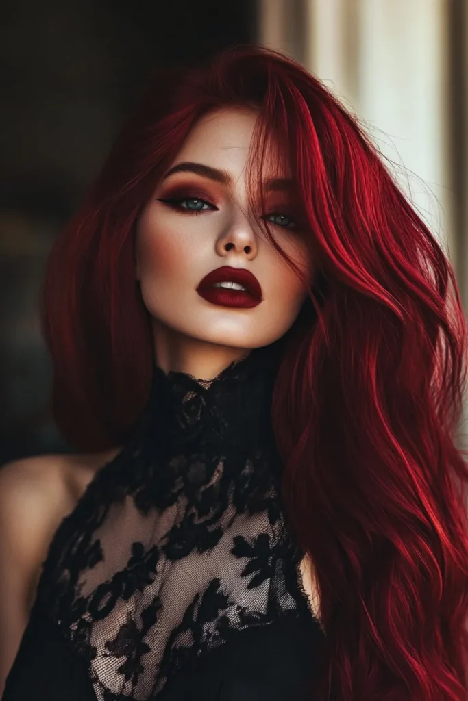 Fiery Red with Bold Makeup