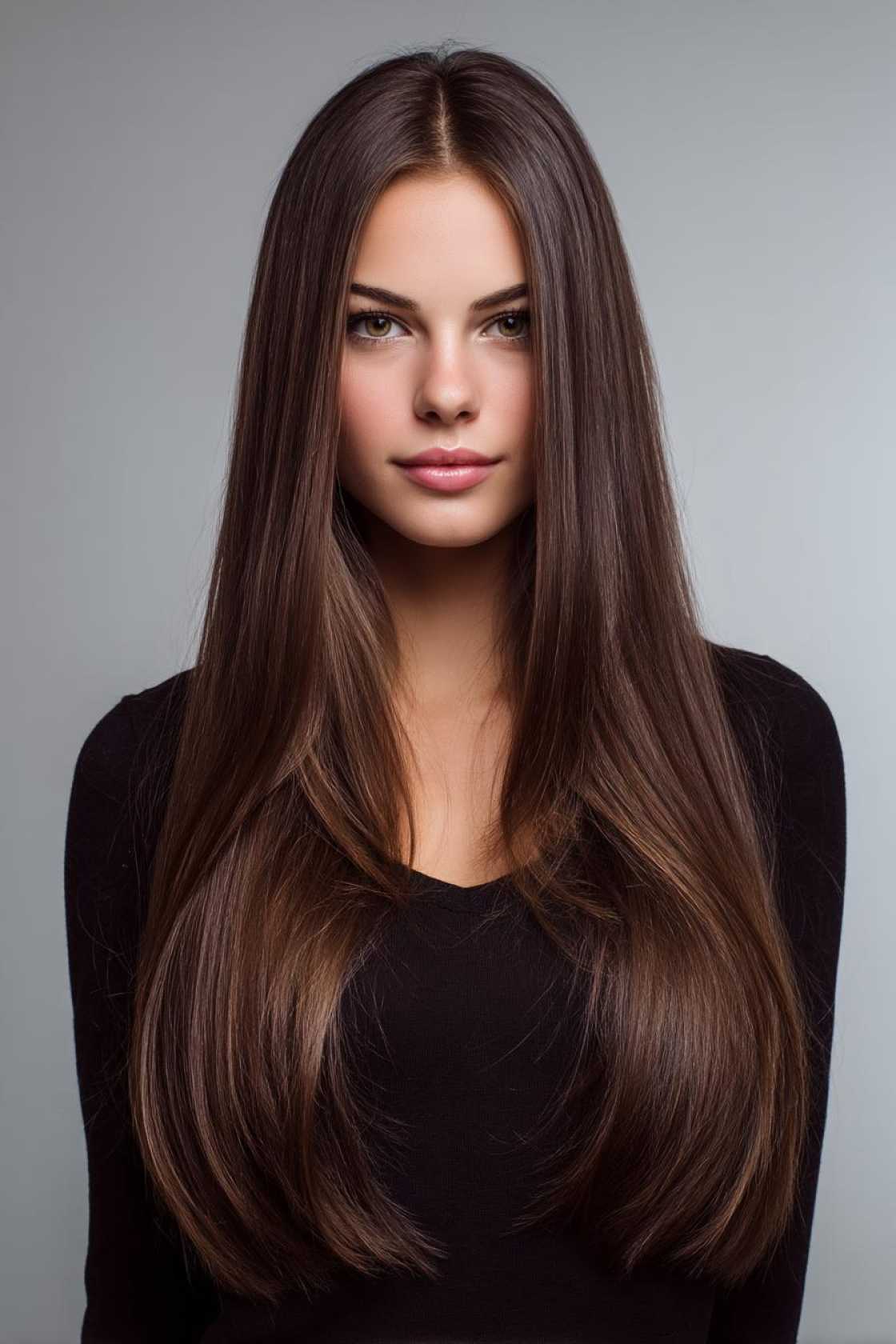 15+ Gorgeous Ways to Style Your Long Brown Hair (Waves, Braids, Updos & More!). - 16. Simple Straight Style