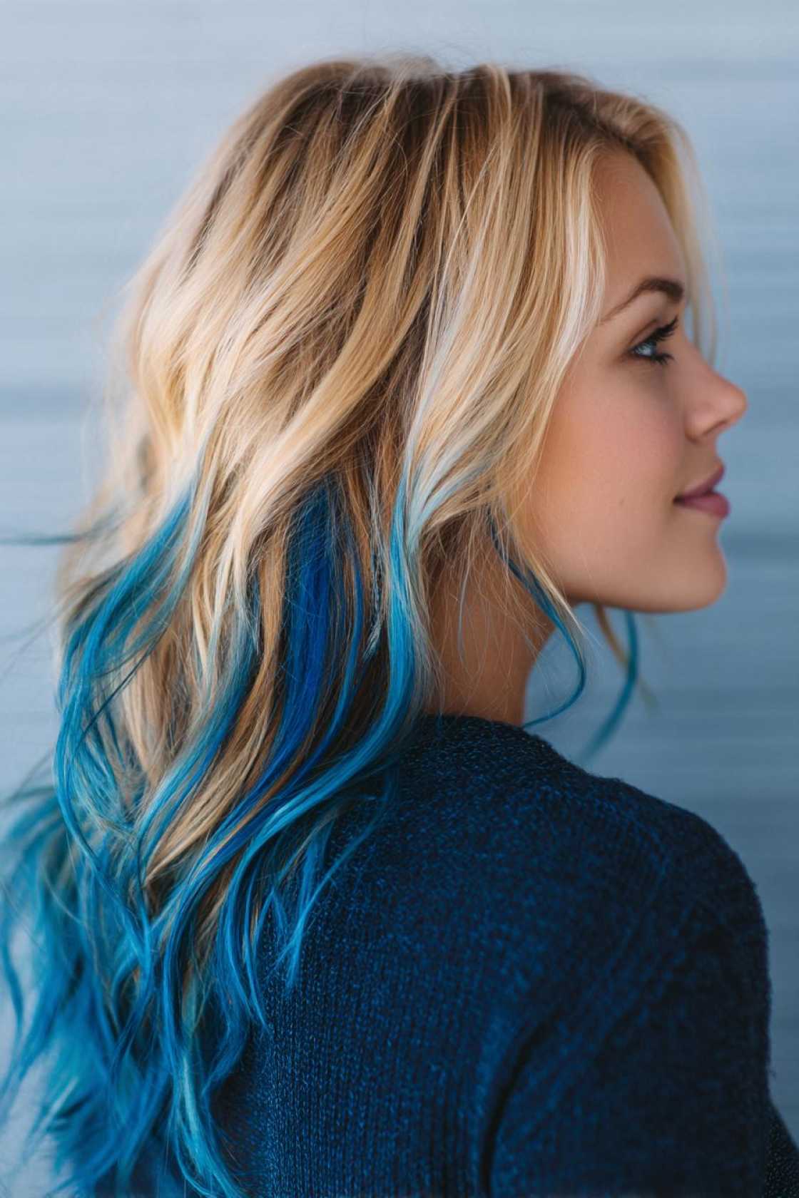 15+ Playful Peekaboo Hair Color Ideas to Surprise & Delight (Subtle to Bold!). - 6. Ocean Blue Peak