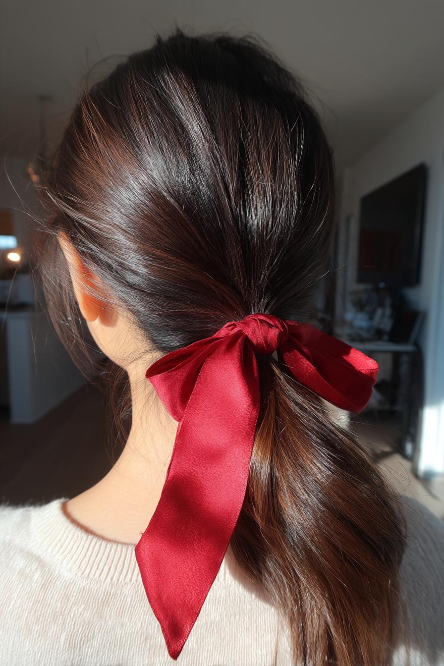 15+ Quick & Cute Back to School Hairstyles for Busy Mornings (2025 Trends!) - 13. Low Ponytail with a Ribbon