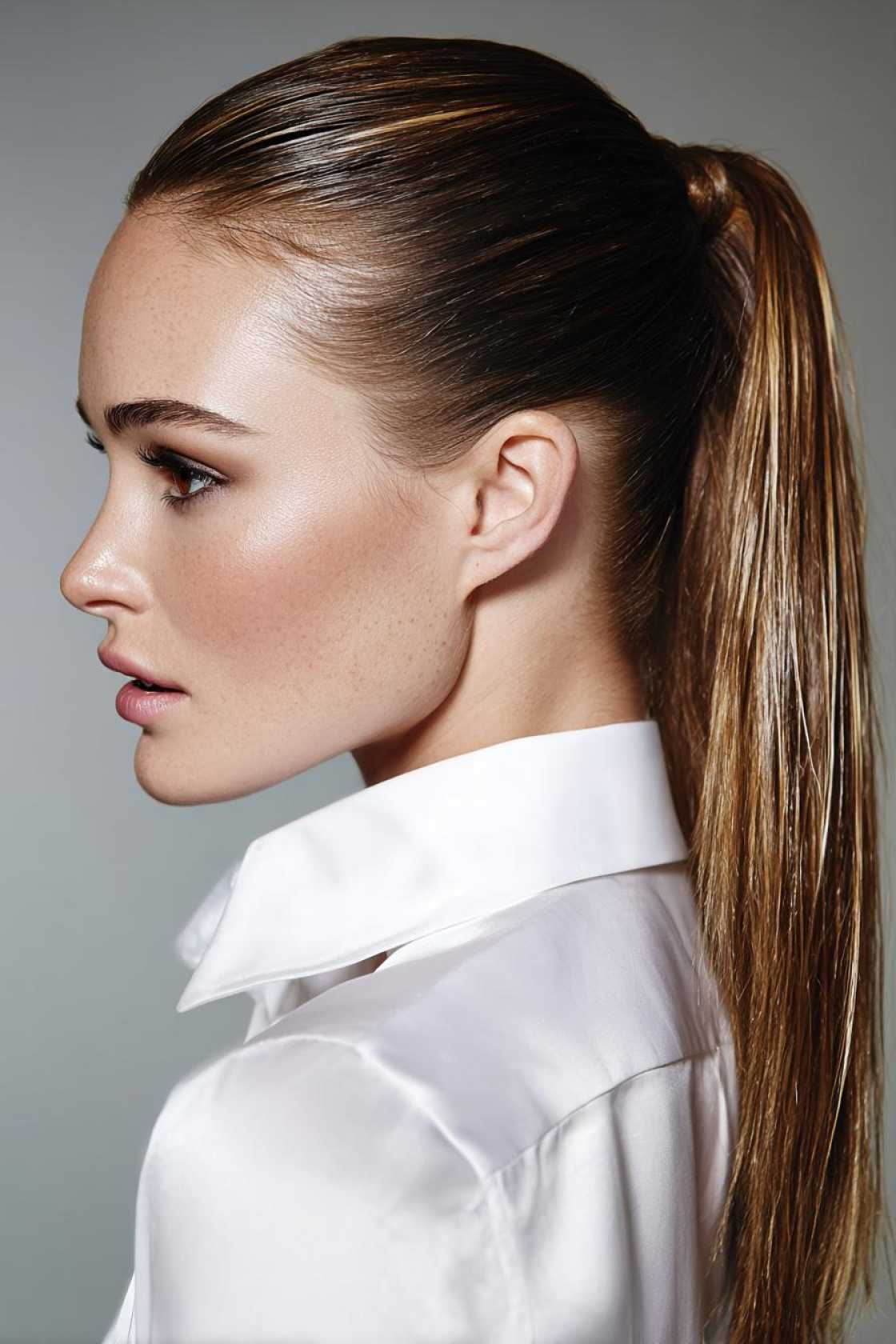 15+ Show-Stopping-Party-Pony-Hairstyles-to-Elevate-Your-Next-Night-Out.-5.-The-Slicked-Back-Pony