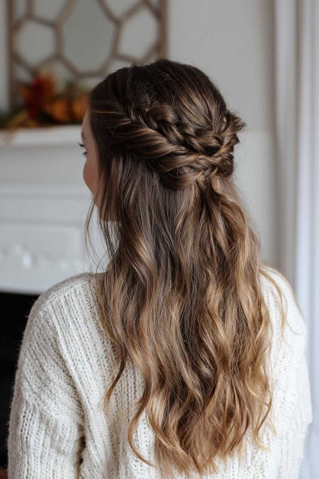 15+ Stunning Ways to Style Dark Brown Hair (From Sleek to Voluminous). - 14. Half-Up Half-Down with a Twist