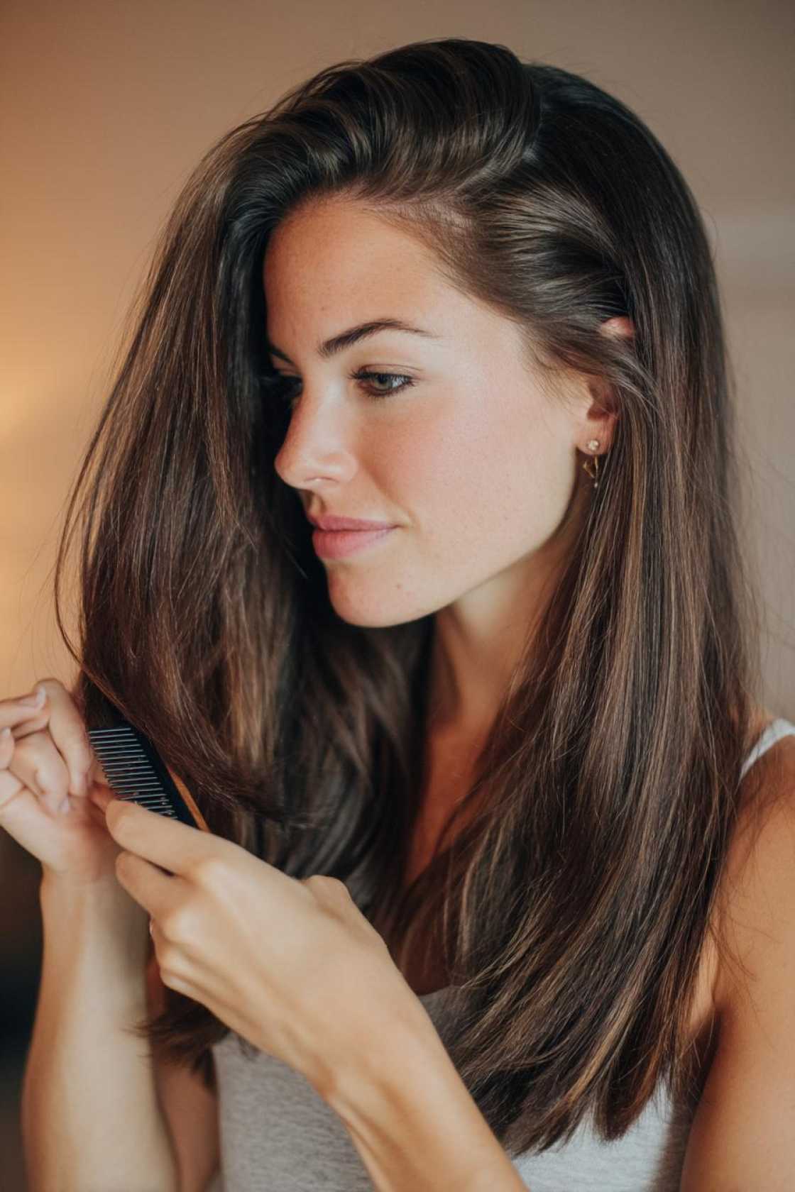 15+ Stunning Ways to Style Dark Brown Hair (From Sleek to Voluminous). - 9. Deep Side Part