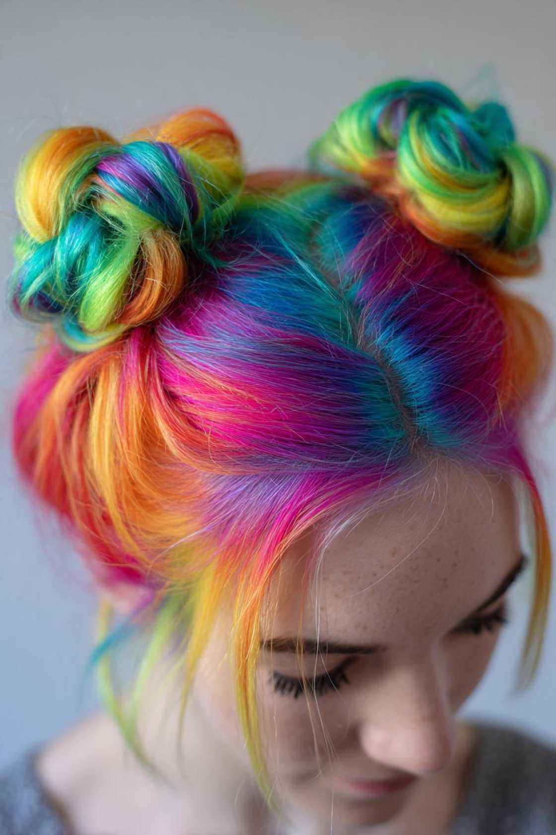 20+ Rainbow Hair Ideas to Celebrate Pride Month in Style (All Hair Types!). - 10. Rainbow Space Buns