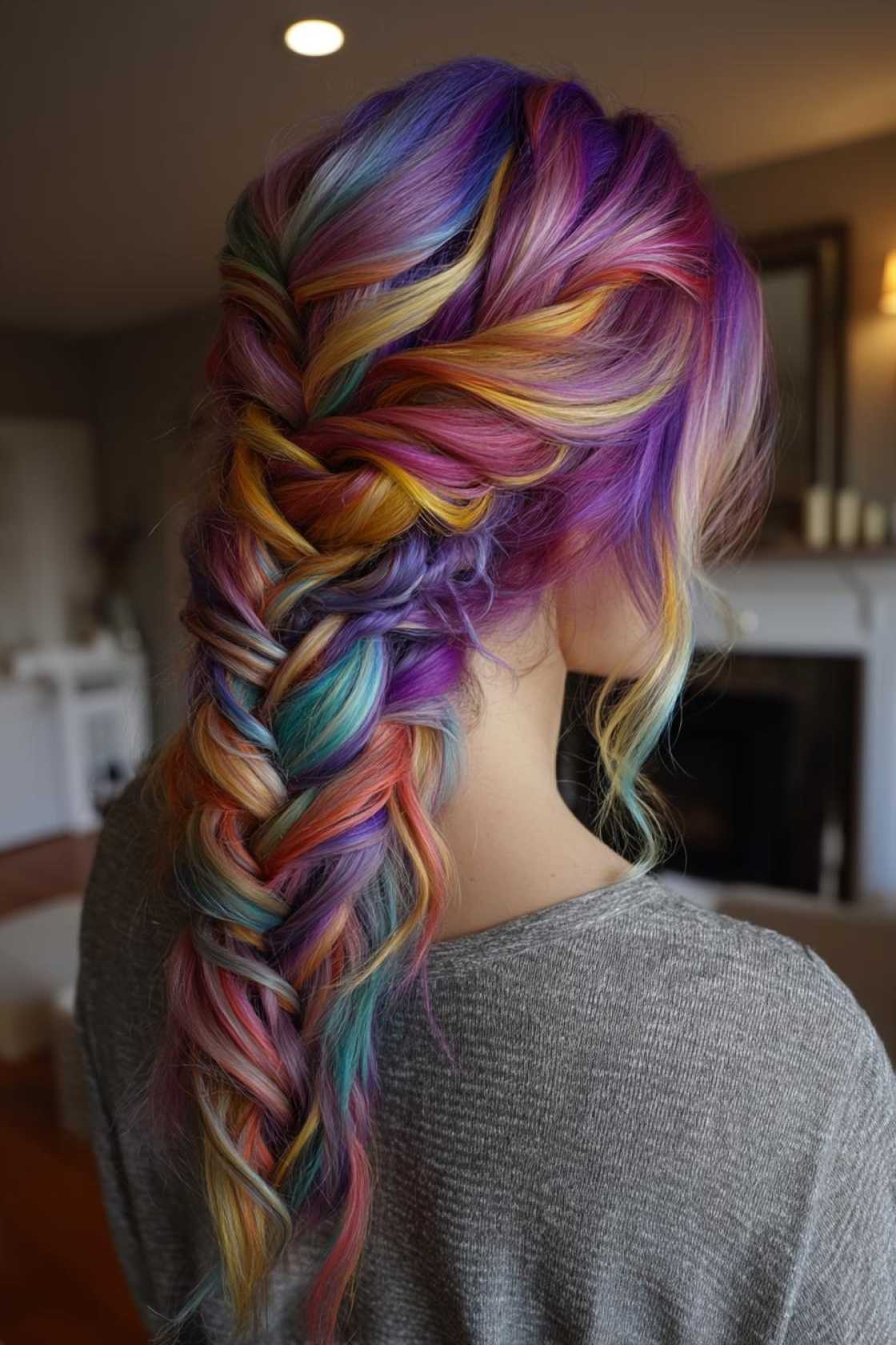 20+ Rainbow Hair Ideas to Celebrate Pride Month in Style (All Hair Types!). - 9. Rainbow Fishtail Braid