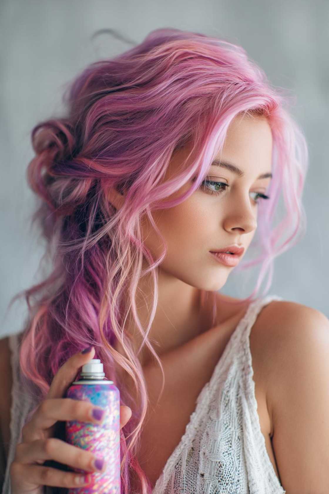Accessorize Your Pride: 12+ Hairstyle Ideas Using Rainbow Flags, Ribbons & More. - 6. Rainbow Hair Spray Design