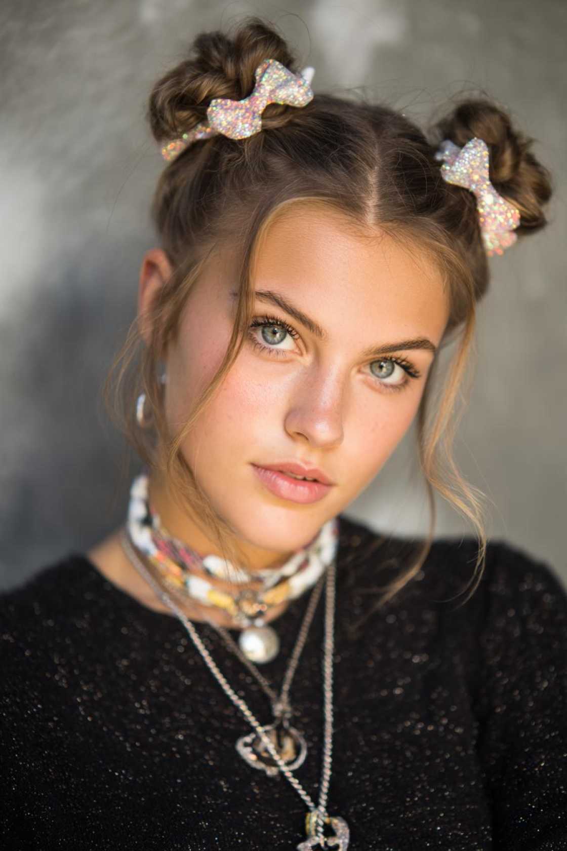 Accessorize Your Shoreline Style: 18+ Beach Hairstyles with Scarves, Hats & Clips - 5. Space Buns with Glitter Clips