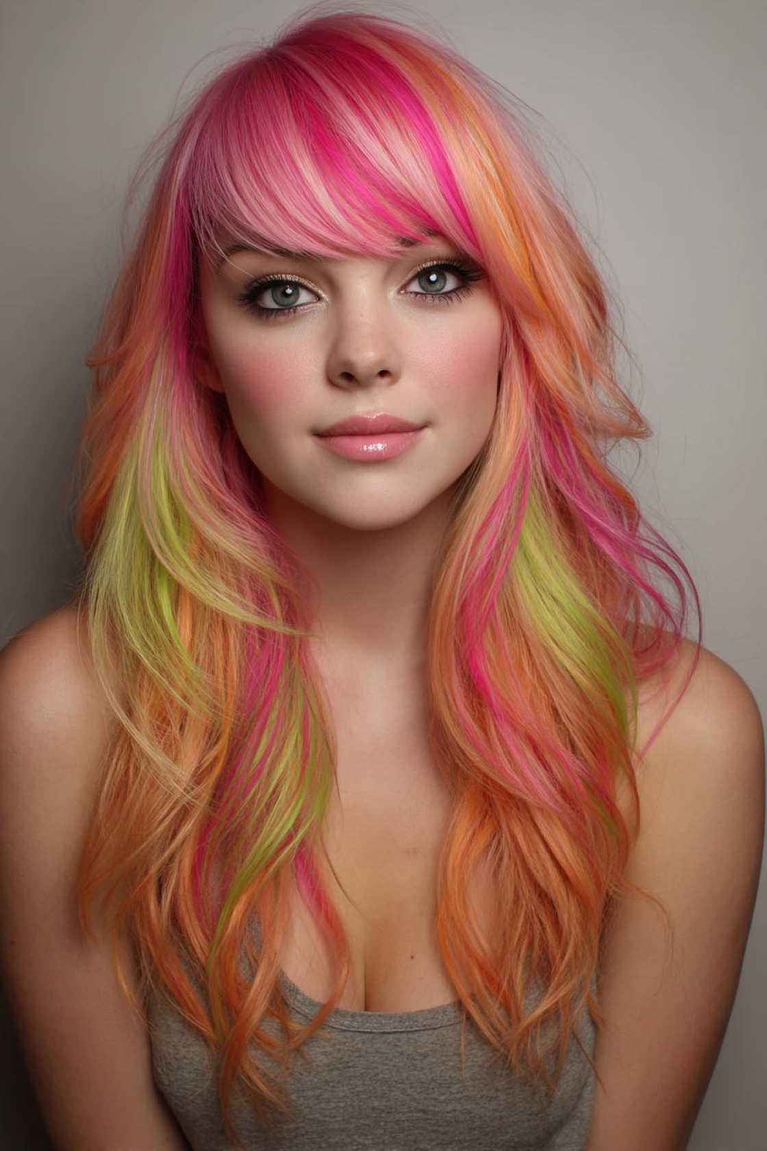 From Rainbow Hues to Natural Tones: 25+ Inspiring Peekaboo Hair Color Looks. - 2. Neon Bright Peekaboo
