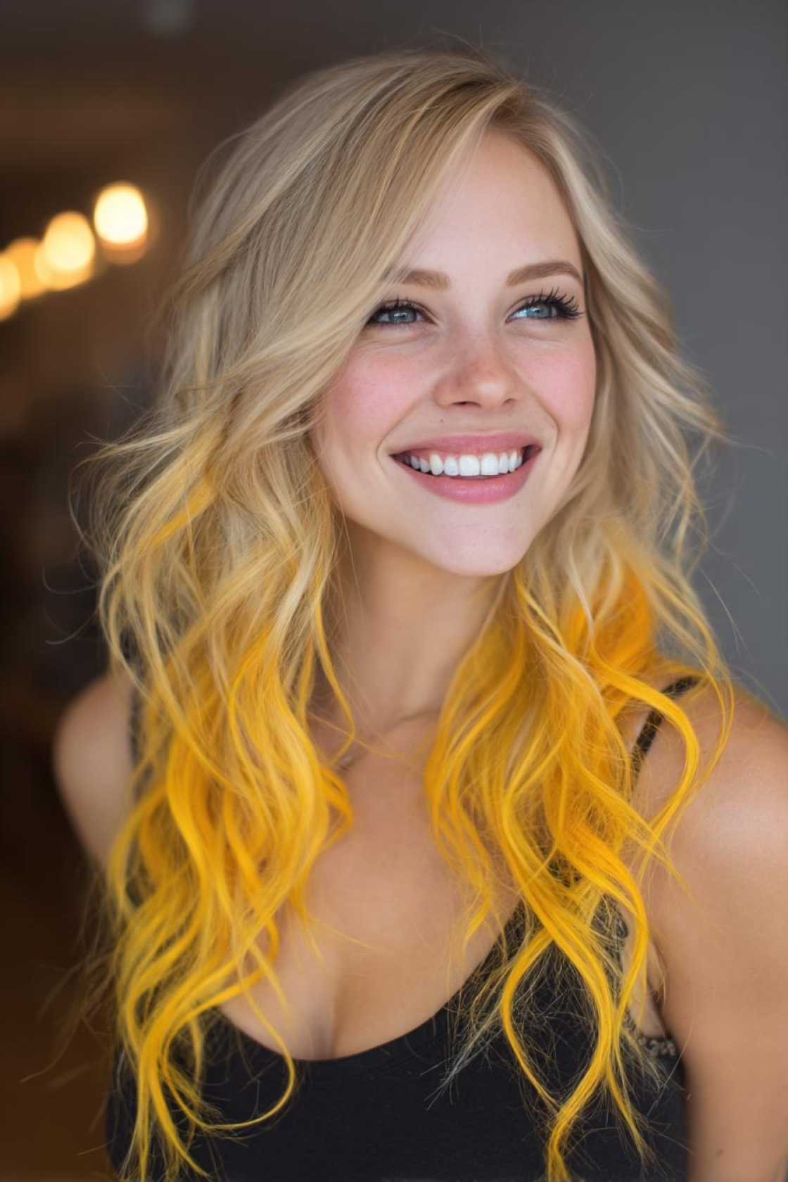 From Rainbow Hues to Natural Tones: 25+ Inspiring Peekaboo Hair Color Looks. - 18. Sunny Yellow Peekaboo