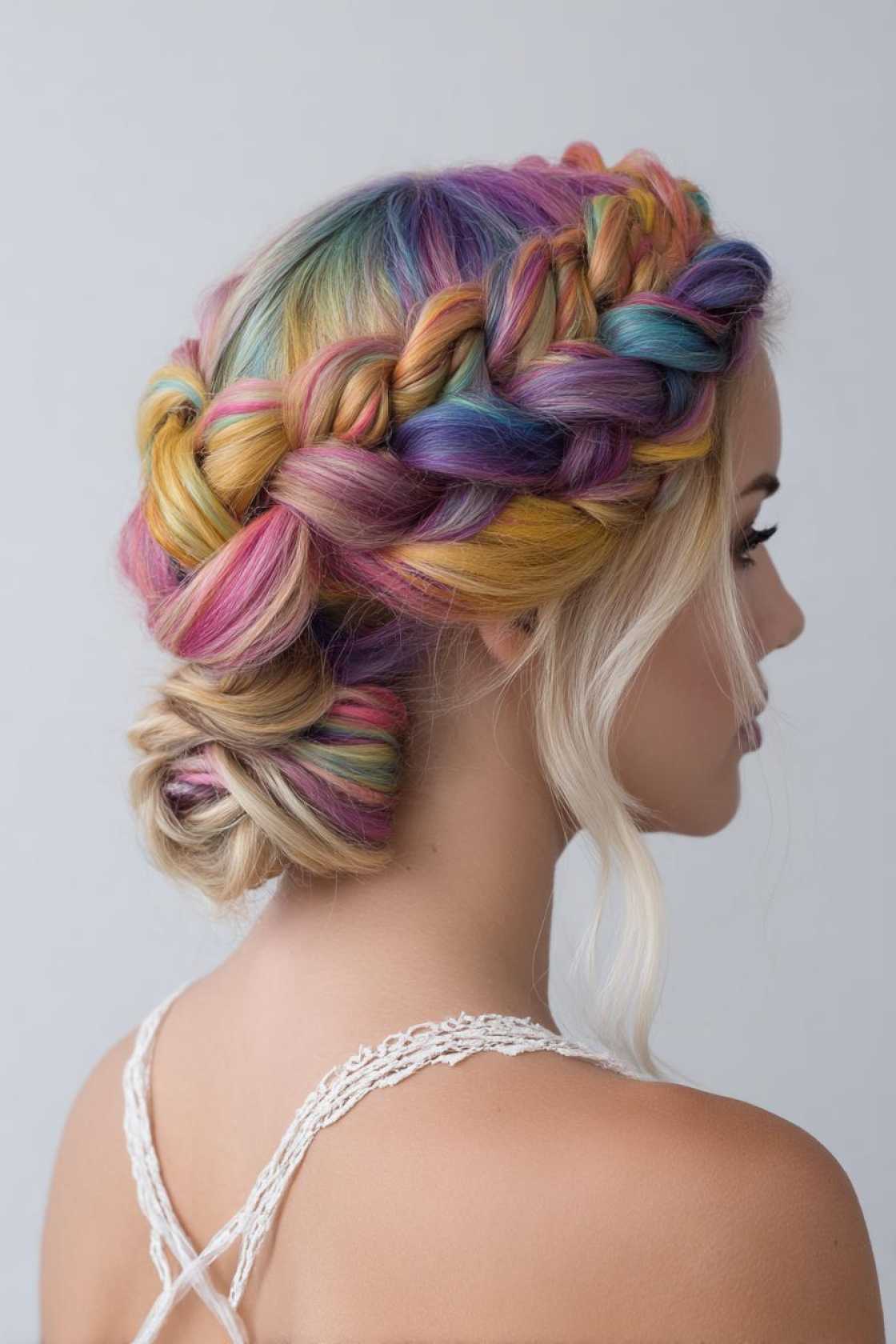 From Subtle Streaks to Full Spectrum: 25+ Ways to Wear Rainbow Hair This Pride. - 17. Rainbow Crown Braid
