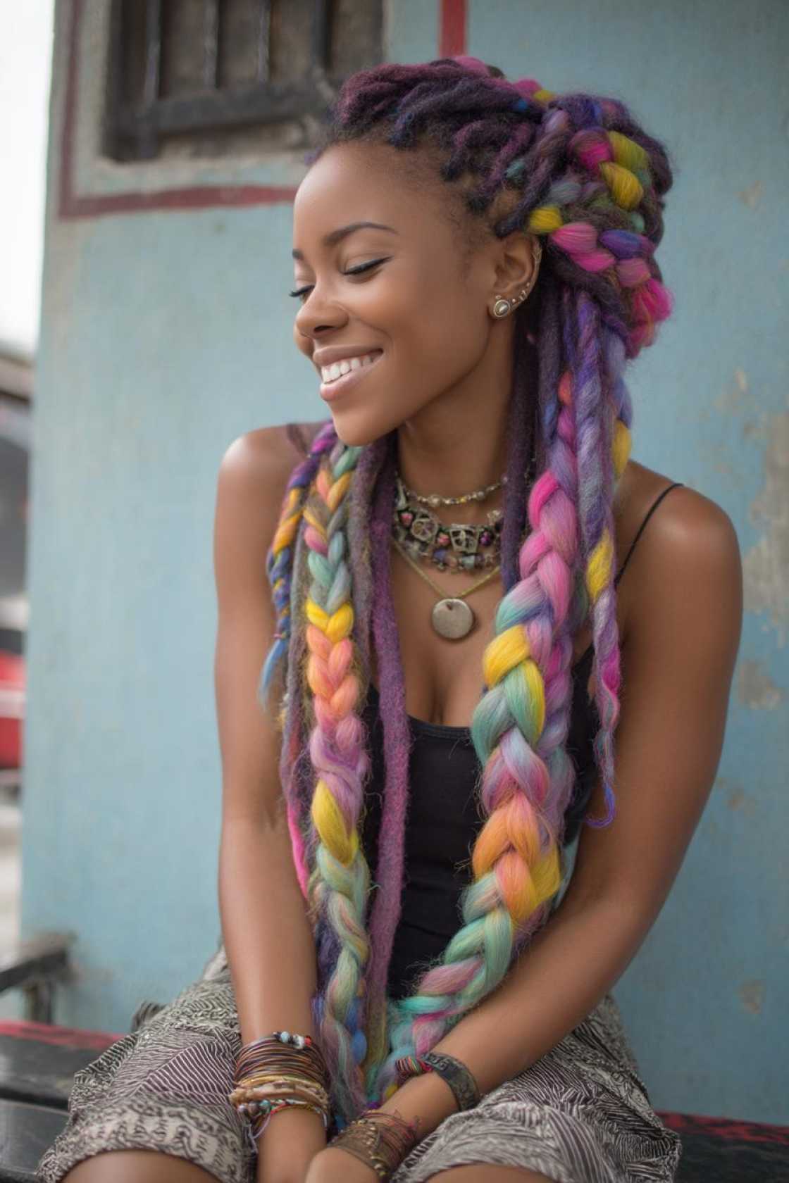 From Subtle Streaks to Full Spectrum: 25+ Ways to Wear Rainbow Hair This Pride. - 16. Rainbow Braids