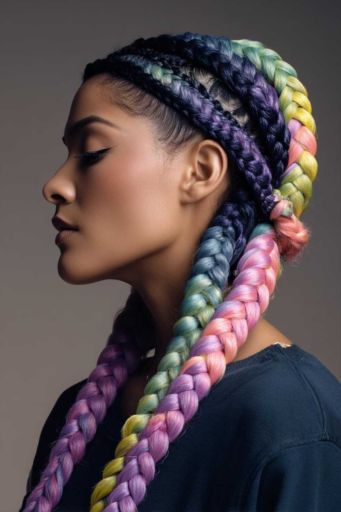 From Subtle Streaks to Full Spectrum: 25+ Ways to Wear Rainbow Hair This Pride. - 15. Rainbow Cornrows