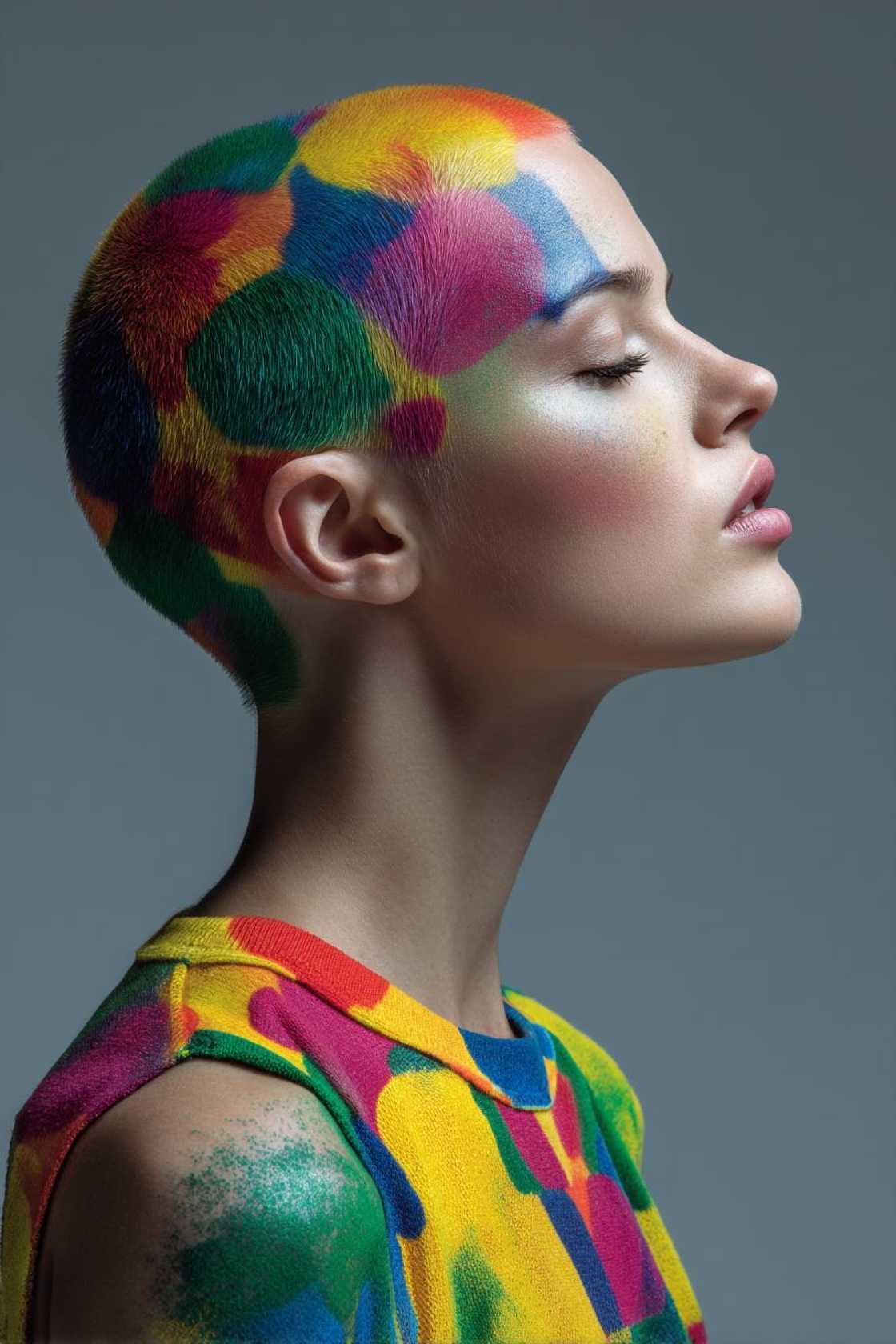 From Subtle Streaks to Full Spectrum: 25+ Ways to Wear Rainbow Hair This Pride. - 12. Rainbow Buzz Cut