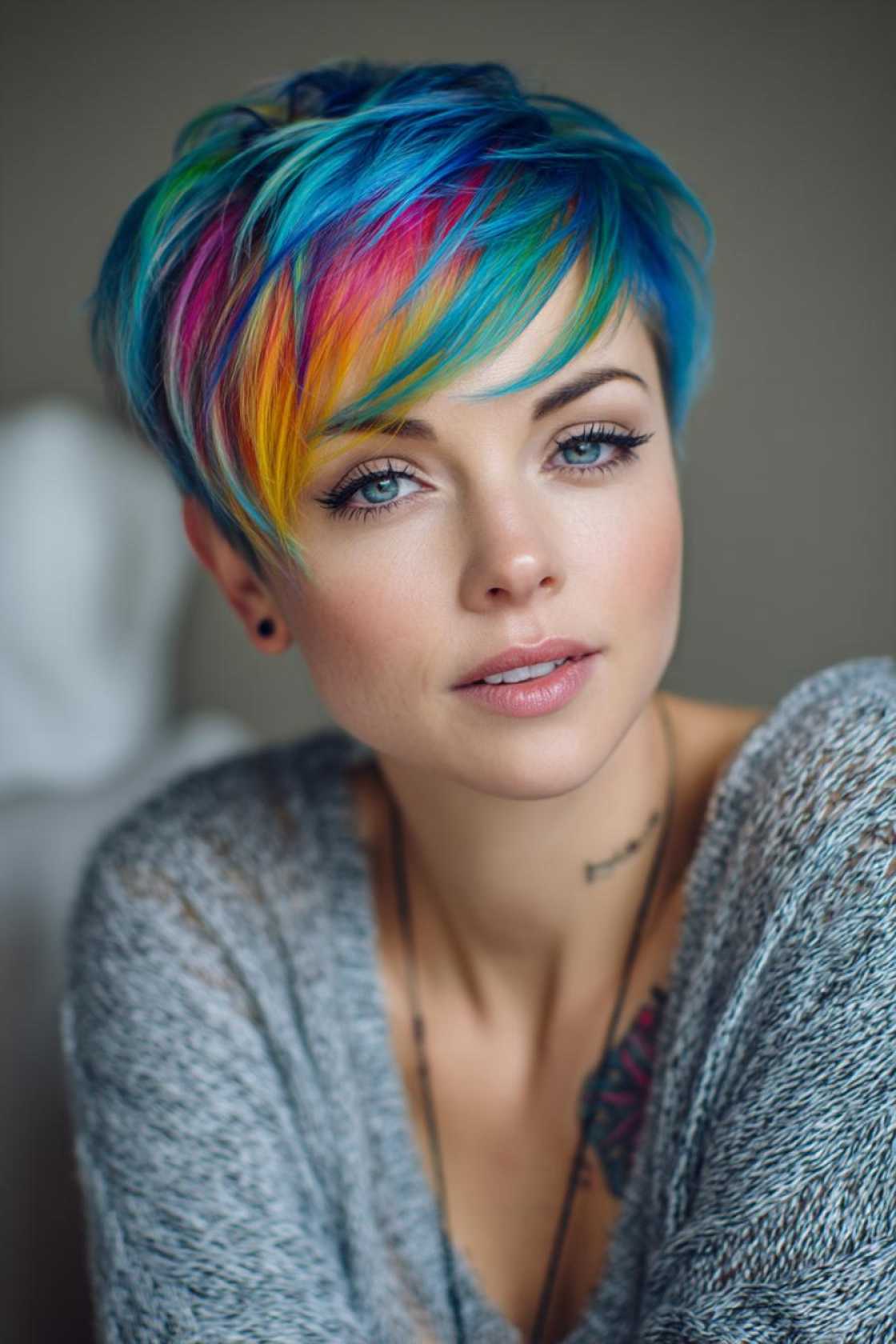 From Subtle Streaks to Full Spectrum: 25+ Ways to Wear Rainbow Hair This Pride. - 11. Rainbow Pixie Cut