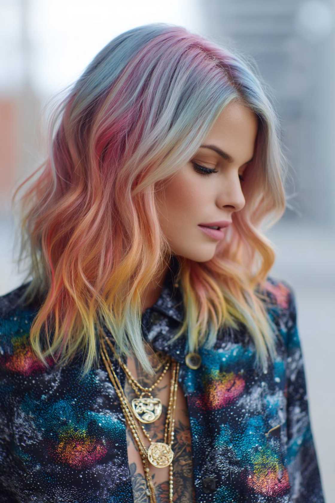 From Subtle Streaks to Full Spectrum: 25+ Ways to Wear Rainbow Hair This Pride. - 9. Rainbow Lob
