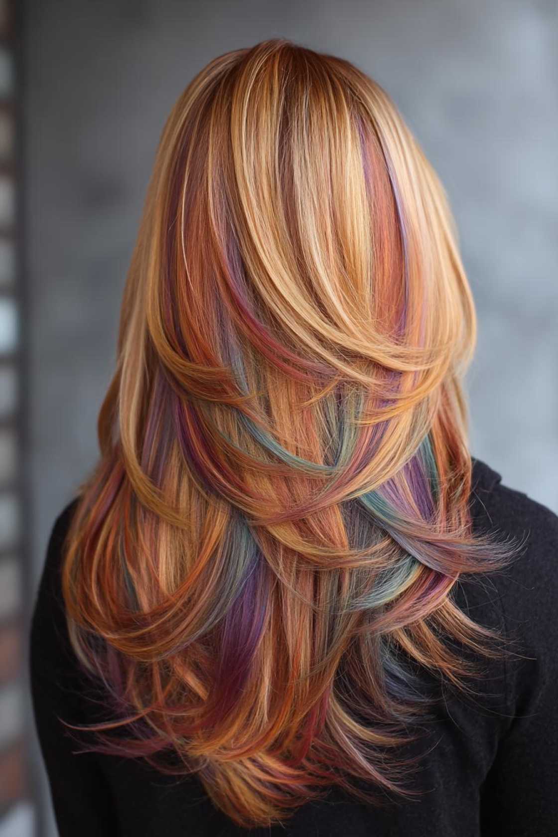 From Subtle Streaks to Full Spectrum: 25+ Ways to Wear Rainbow Hair This Pride. - 8. Rainbow Long Layers