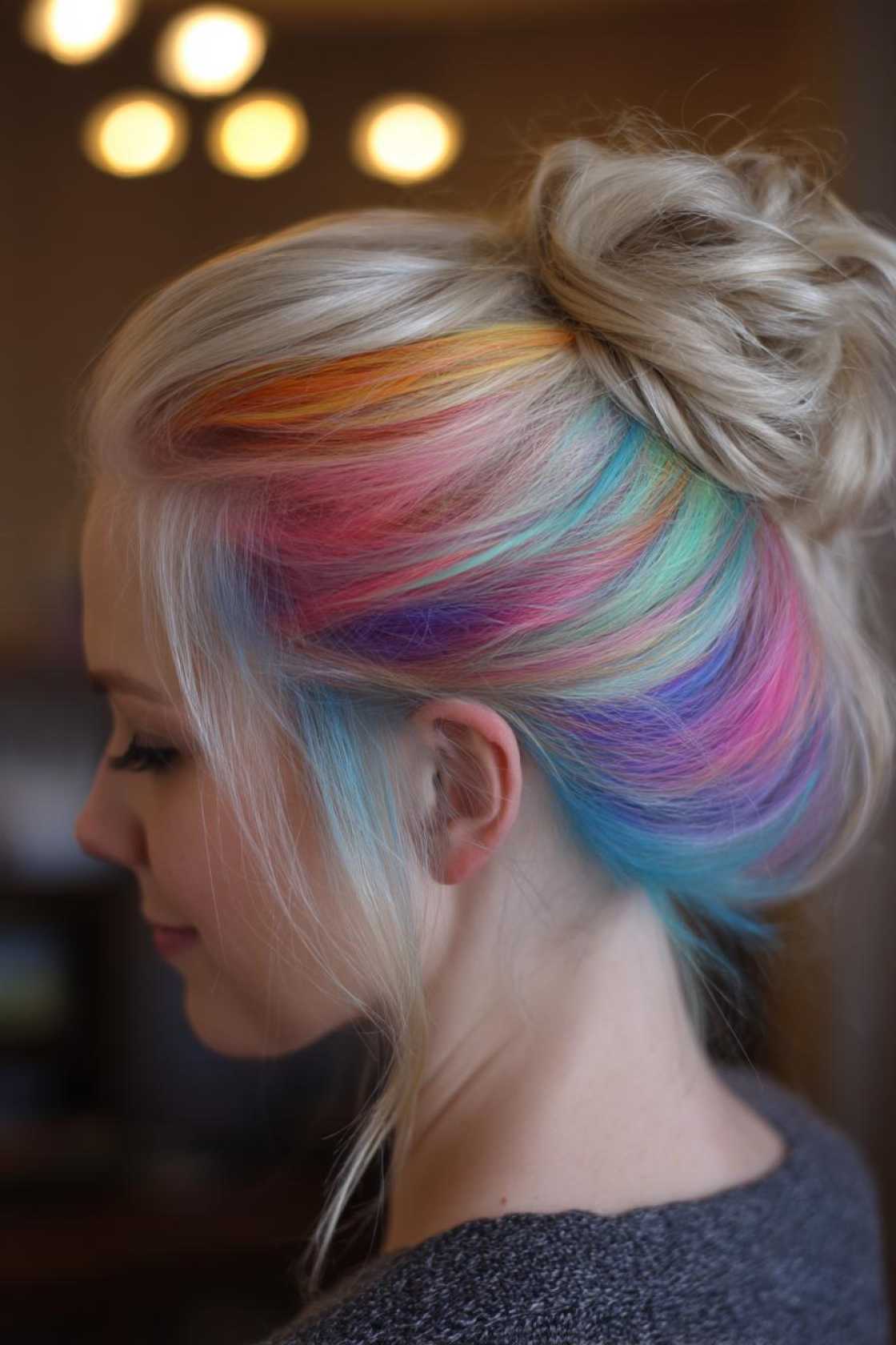 From Subtle Streaks to Full Spectrum: 25+ Ways to Wear Rainbow Hair This Pride. - 25. Rainbow Underlights