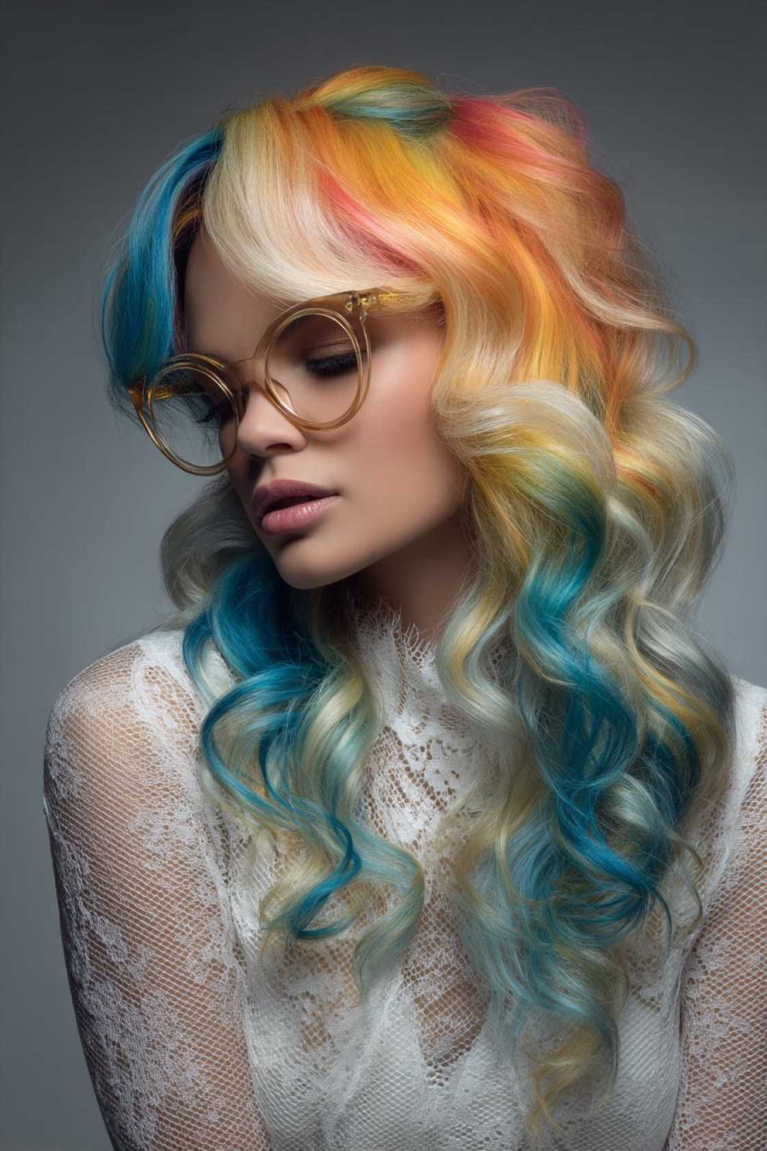 From Subtle Streaks to Full Spectrum: 25+ Ways to Wear Rainbow Hair This Pride. - 2. Rainbow Halo