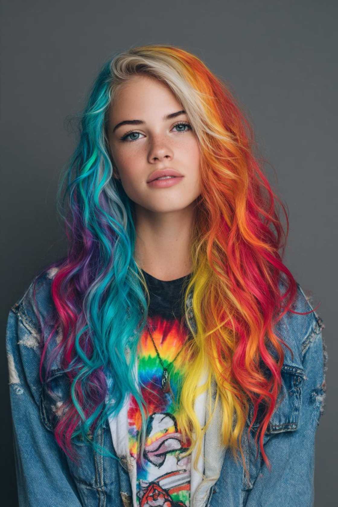 From Subtle Streaks to Full Spectrum: 25+ Ways to Wear Rainbow Hair This Pride. - 20. Rainbow Split Dye