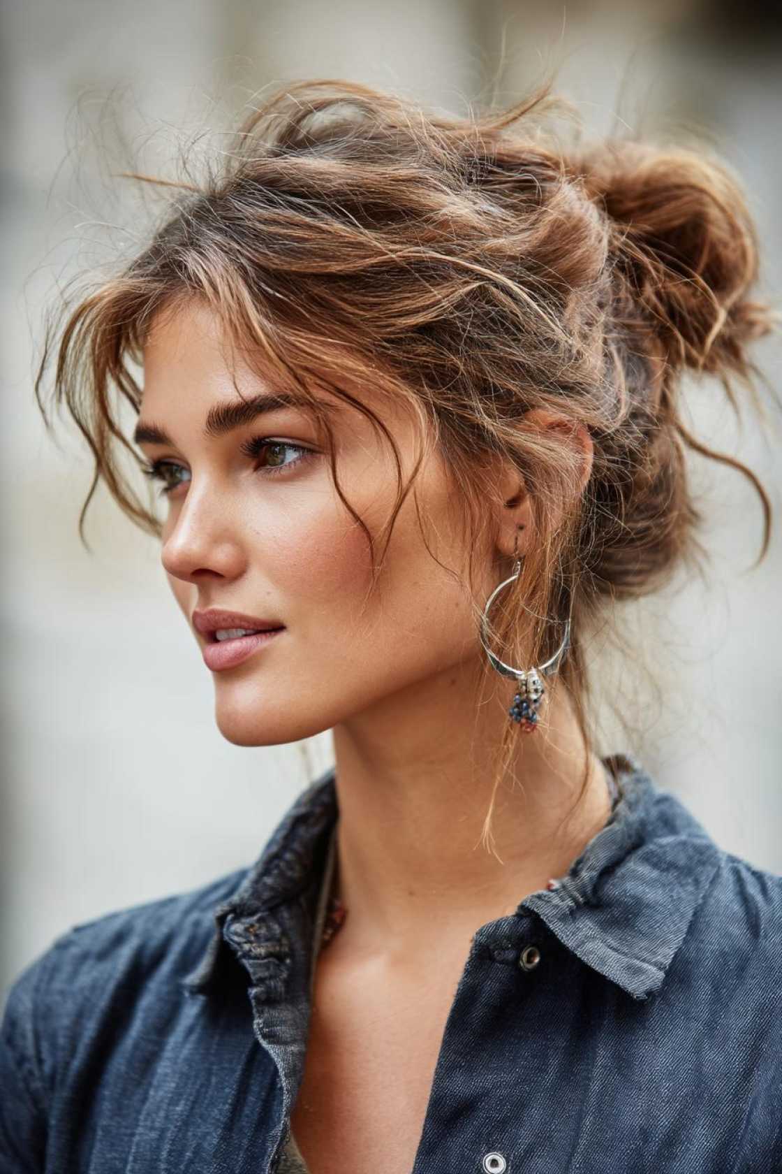 Get Your Boots On! 20+ Cute Country Hairstyles Perfect for Concerts & Festivals. - 19. Messy Bun with Face-Framing Pieces