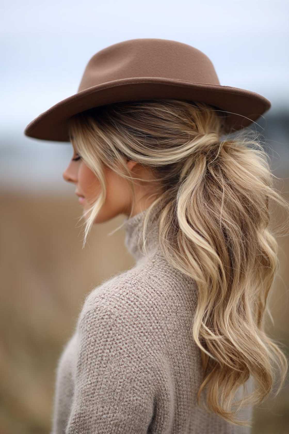 Hat Hair, Don't Care: 12+ Gorgeous Country Hairstyles to Wear with Your Favorite Hat. - 12. Low Ponytail with Texture