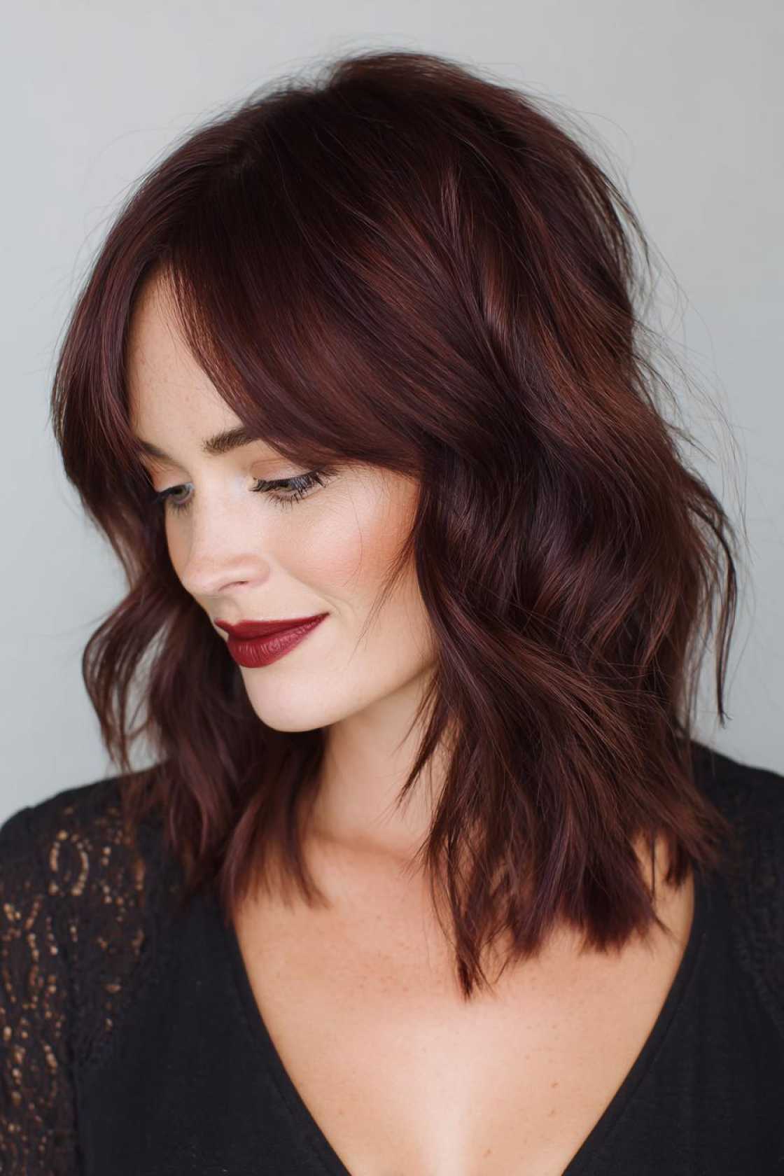Is Chocolate Cherry Hair Right for You? Inspiration for Every Skin Tone - 3. Chocolate Cherry Lob