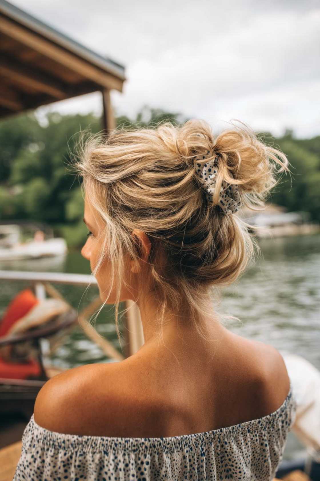 Lake Life Ready: 20+ Practical & Pretty Hairstyles You'll Love. - 17. Half-Up Top Knot