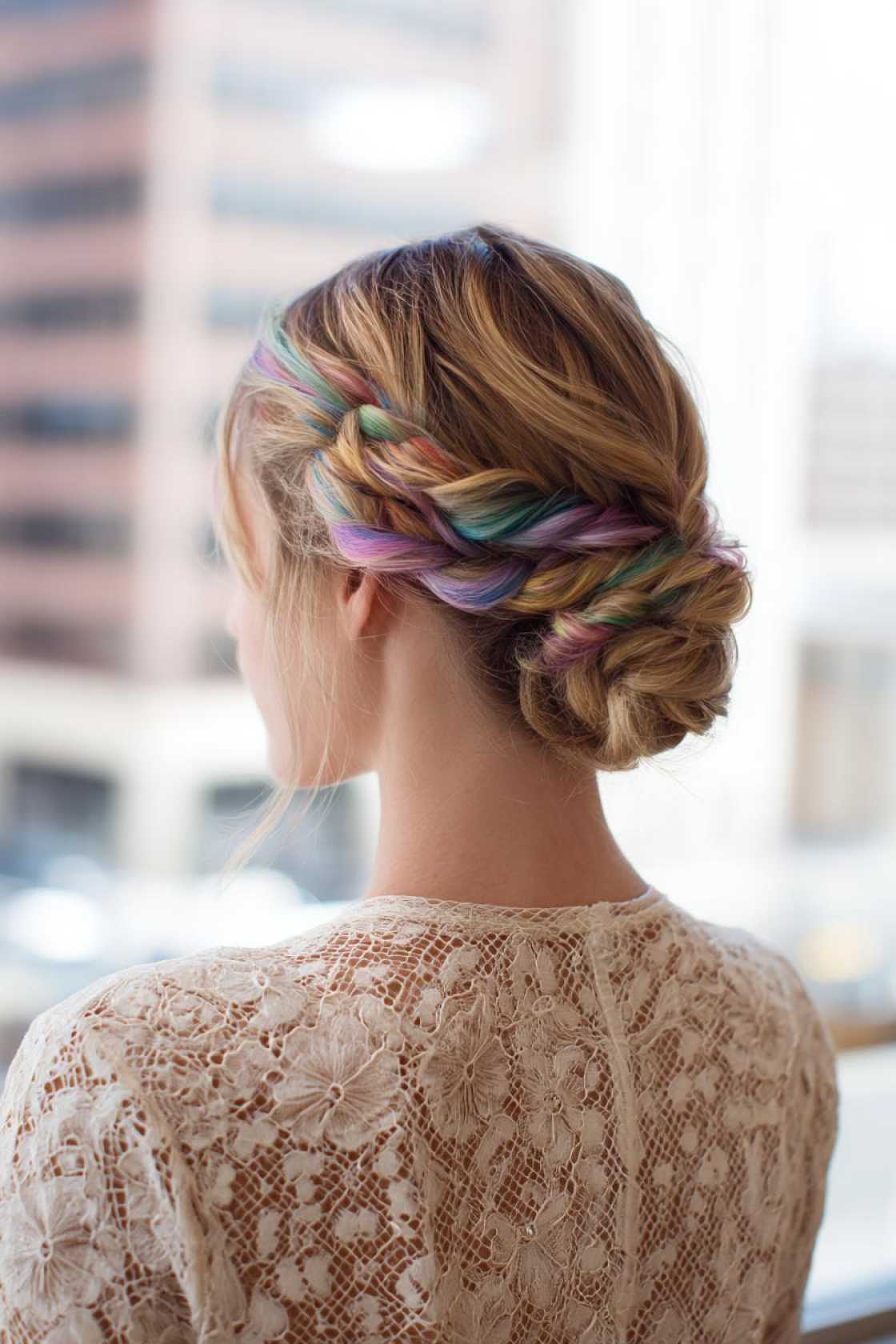 Rainbow Braids & Updos: 15+ Stunning Hairstyles to Show Your Pride. - 1. Ultimate Rainbow Braided Updo