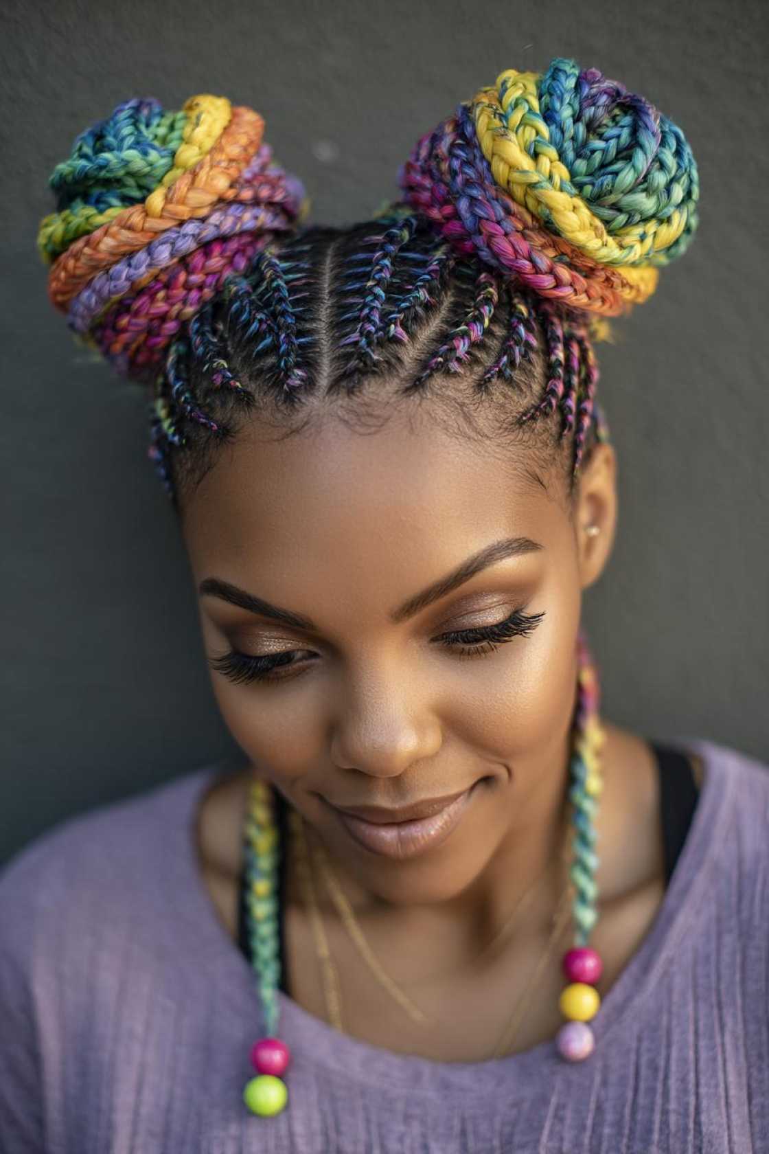 Rainbow Braids & Updos: 15+ Stunning Hairstyles to Show Your Pride. - 14. Rainbow Cornrows with Buns