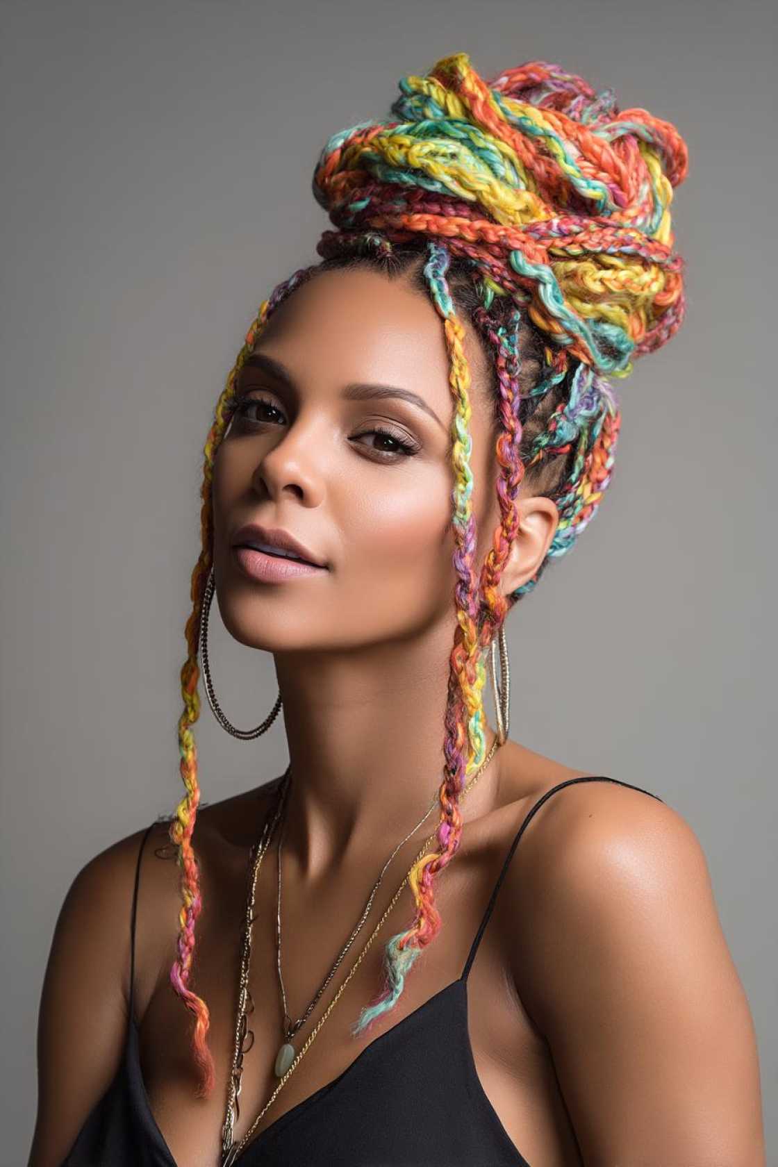 Rainbow Braids & Updos: 15+ Stunning Hairstyles to Show Your Pride. - 13. Vibrant Box Braids Updo