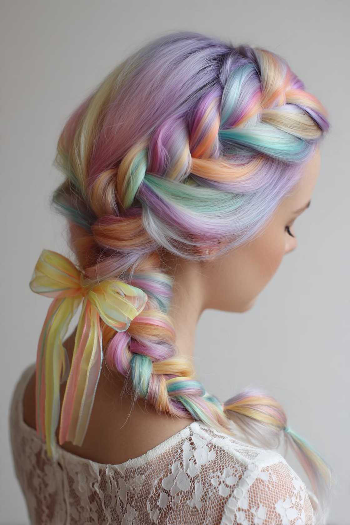 Rainbow Braids & Updos: 15+ Stunning Hairstyles to Show Your Pride. - 12. Pastel Rainbow French Braids