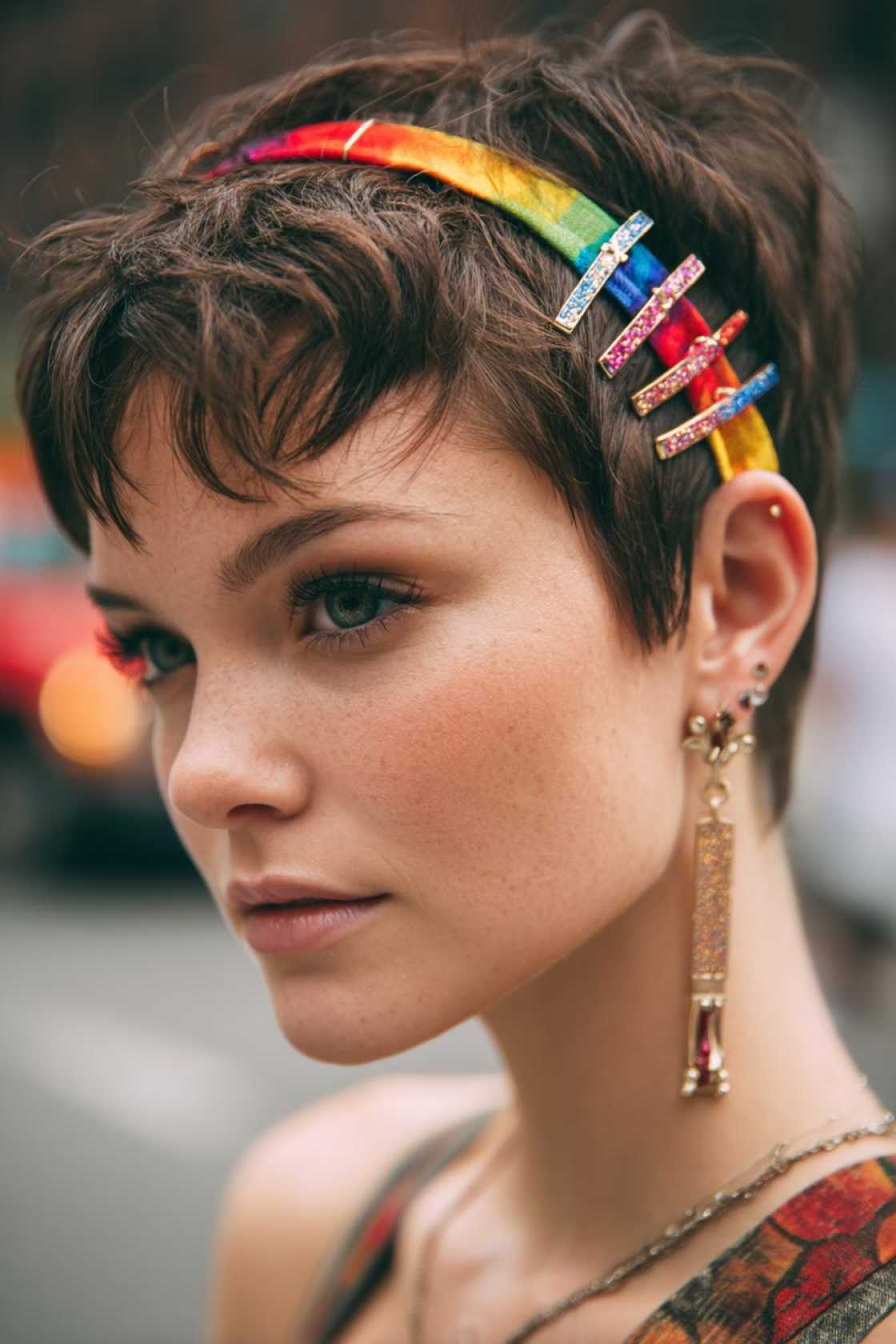 Short Hair, Don't Care? 12+ Fabulous Pride Hairstyle Ideas for Shorter Locks. - 10. Accessorized Pixie