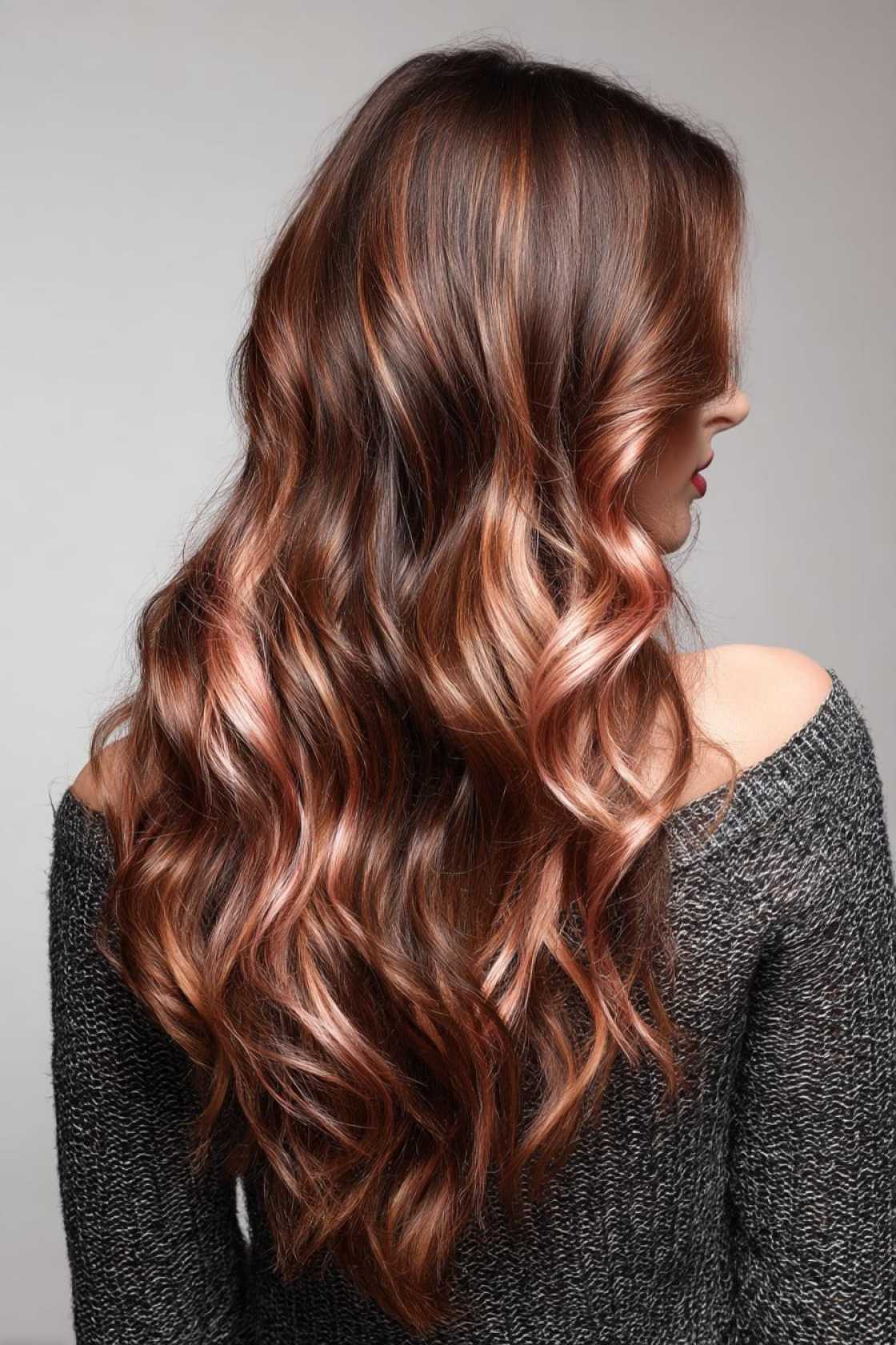 Sun-Kissed & Sunkissed: 18+ Balayage & Highlight Ideas for Long Brown Hair. - 8. Rose Gold Highlights