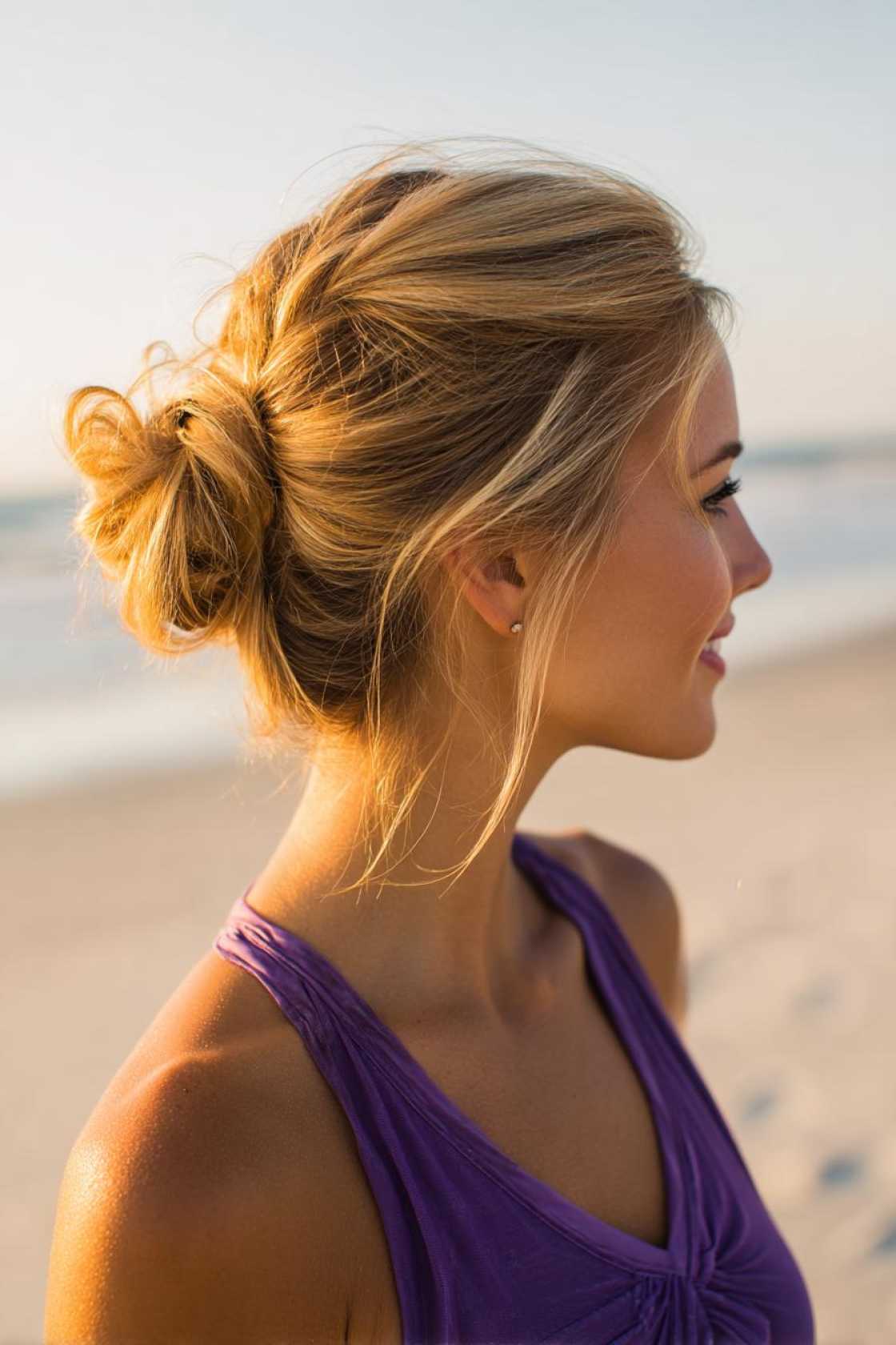 Sun, Sand & Stylish Hair: 20+ Beach Hairstyle Ideas That Beat the Heat. - 1. The Top Beach Look: The Messy Bun