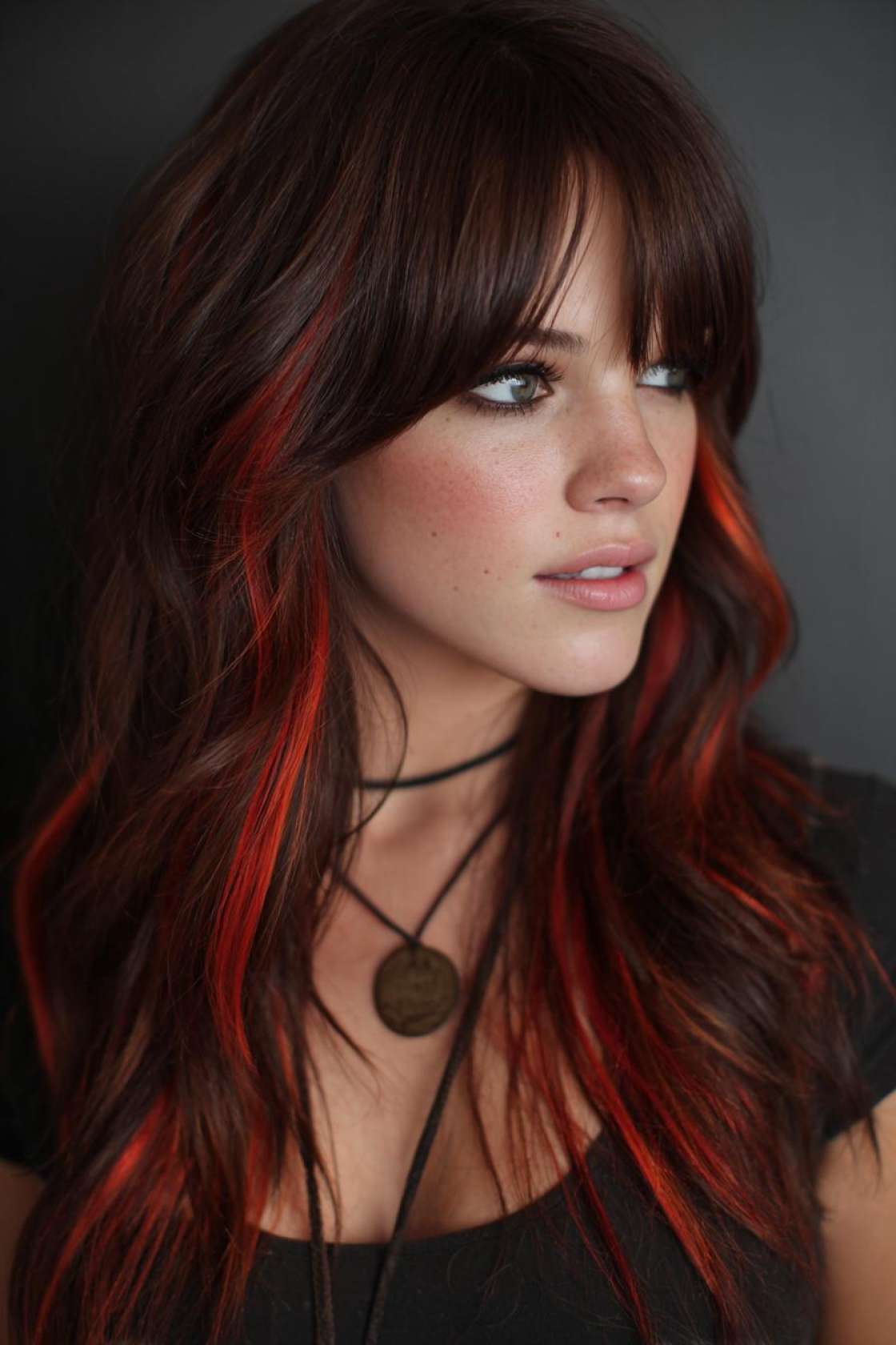 The Art of Peekaboo Hair: 12+ Stunning Color Combinations & Placement Ideas. - Fiery Red Streaks