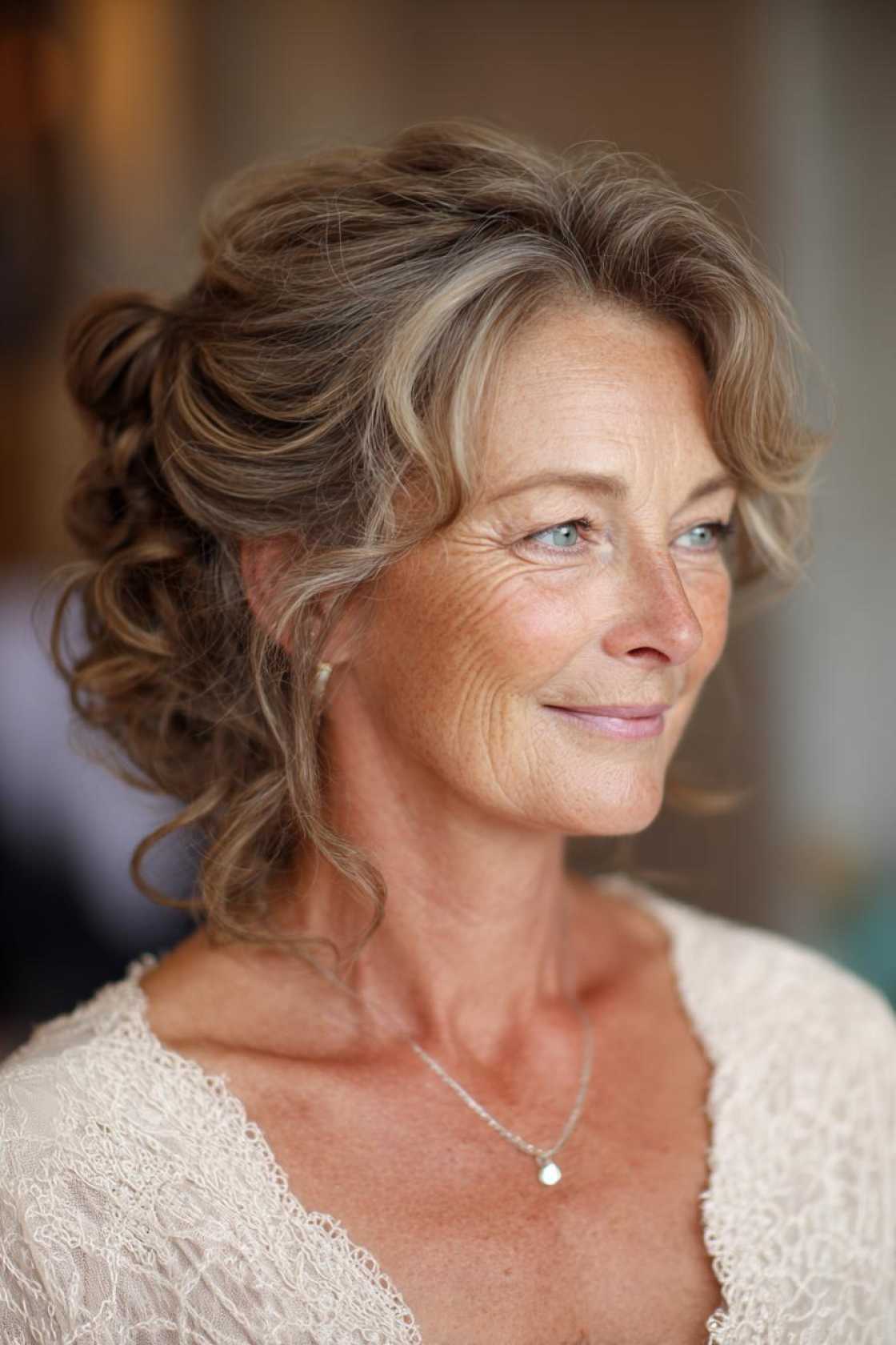 Classy Choices: 12+ Mother of the Groom Hairstyles (Updos, Bobs & Graceful Waves). - Soft Curls with Half-Up Twist