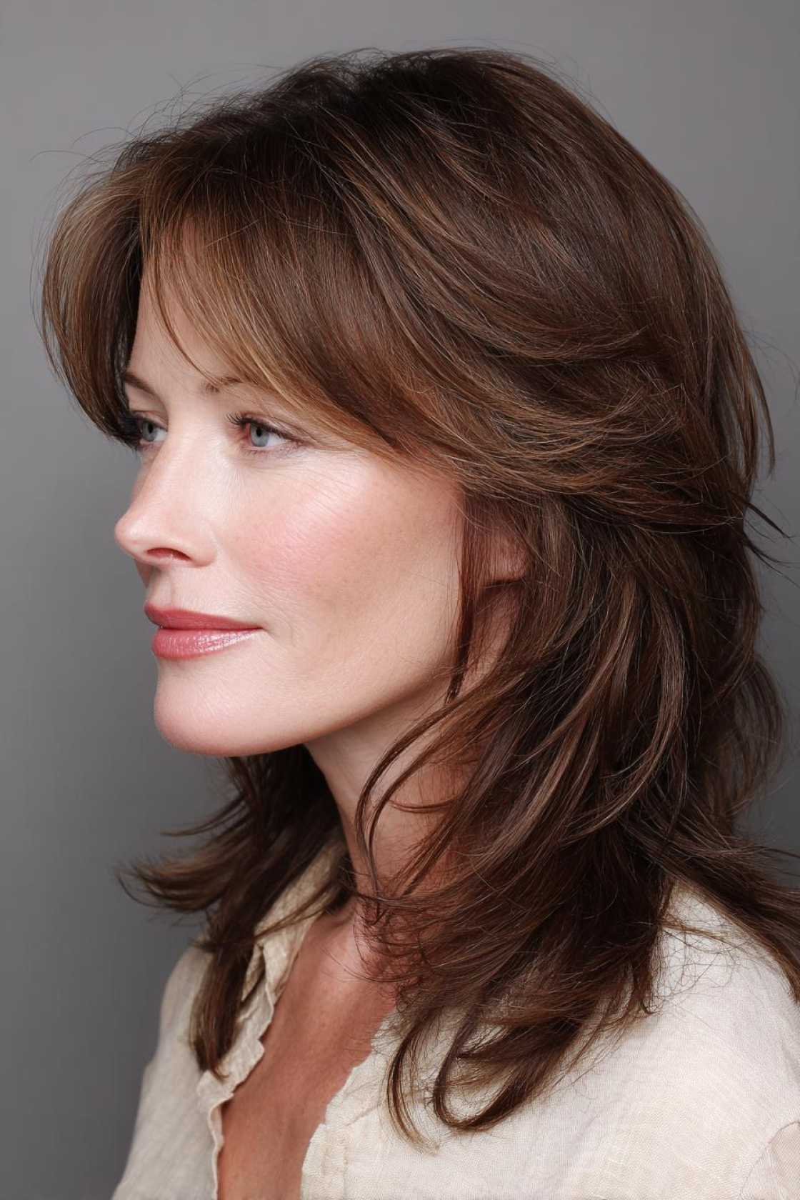 Flattering & Fabulous: 12+ Very Layered Medium Hairstyles Perfect for Over 50s. - 7. The Layered Cut with Side Bangs