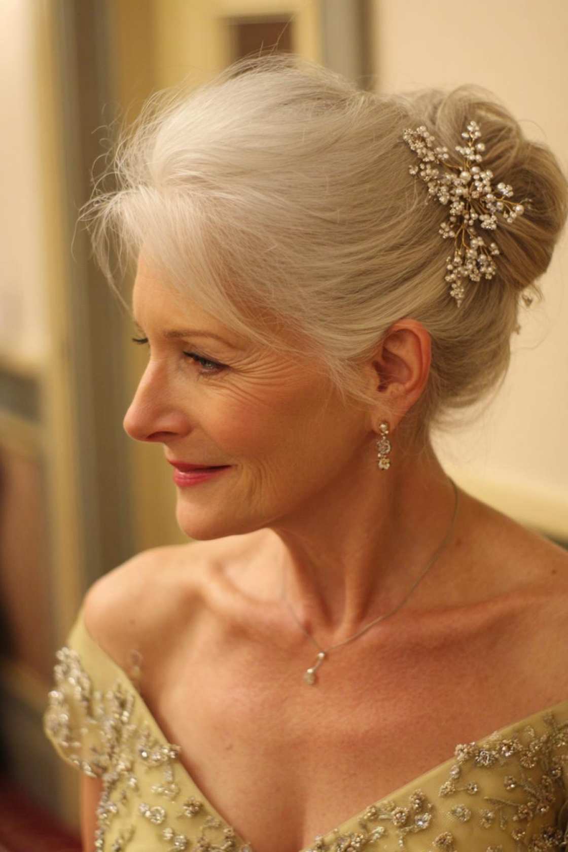 From Short Bobs to Elegant Updos: 15+ Flattering Hairstyles for the Mother of the Groom. - 1. Elegant Updo with a Statement Piece