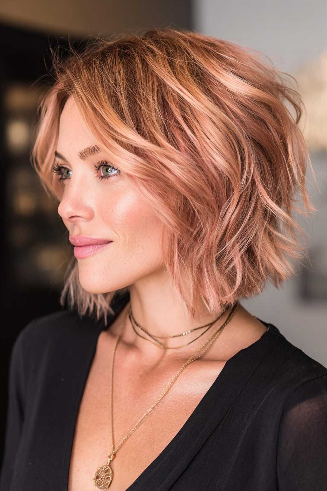 Is Rose Gold Your Next Hair Adventure? 18+ Inspiring Looks to Consider. - 2. Rose Gold on Layered Hair