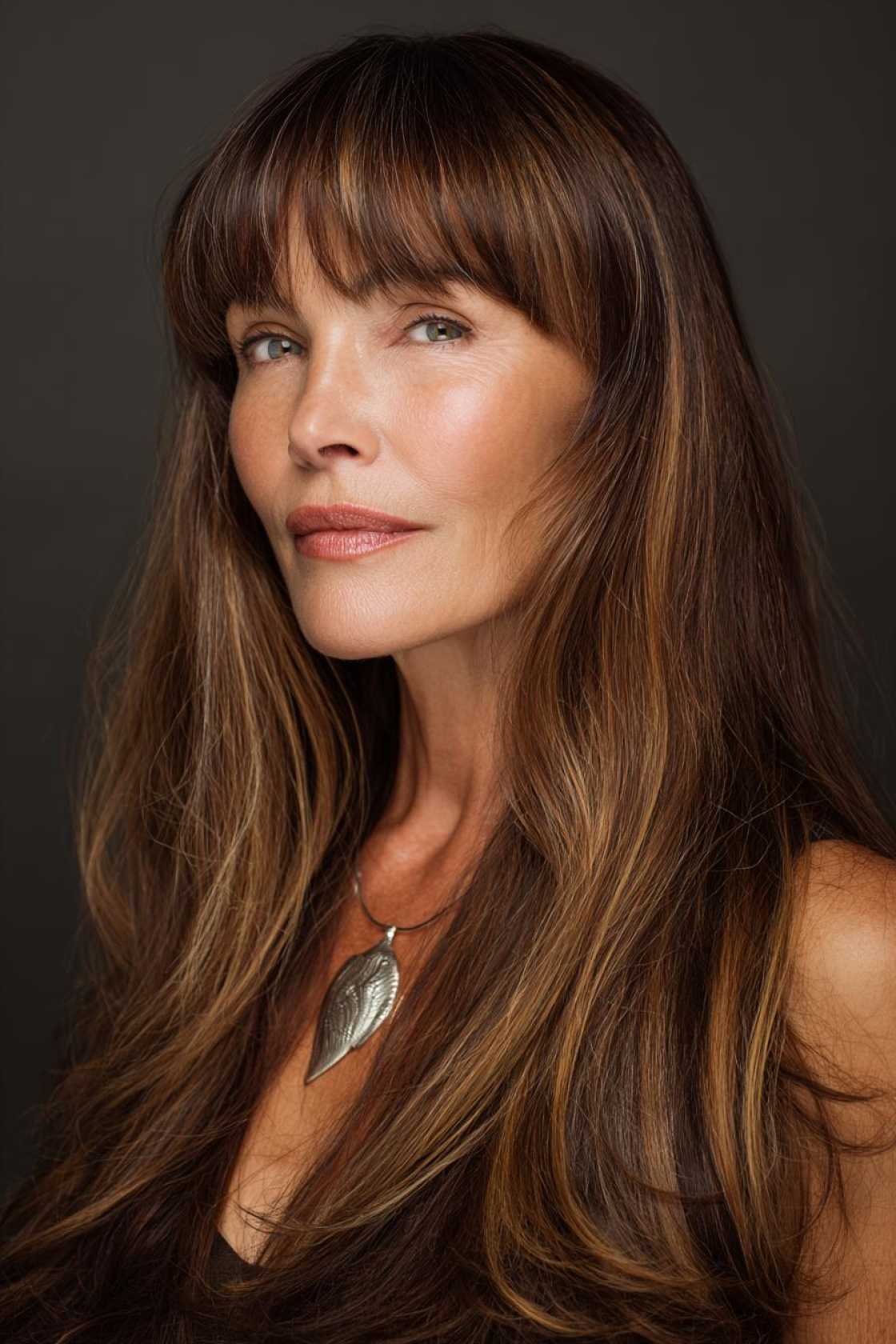 Long Hair, Don't Care (About Age!): 20+ Chic Long Hairstyle Ideas for Women Over 50. - 11. Long Hair with Full Bangs