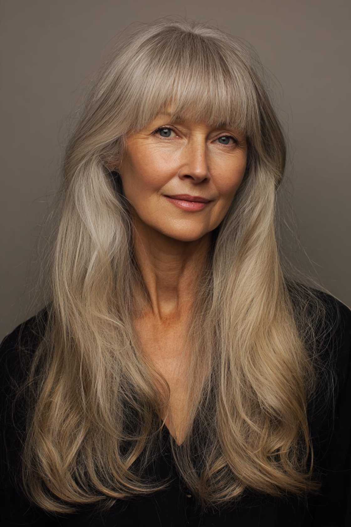 The 2025 Edit: 20+ Chic & Modern Long Haircuts for Women Over 50 (and Beyond!). - 5. The Long Hair with a Full Fringe
