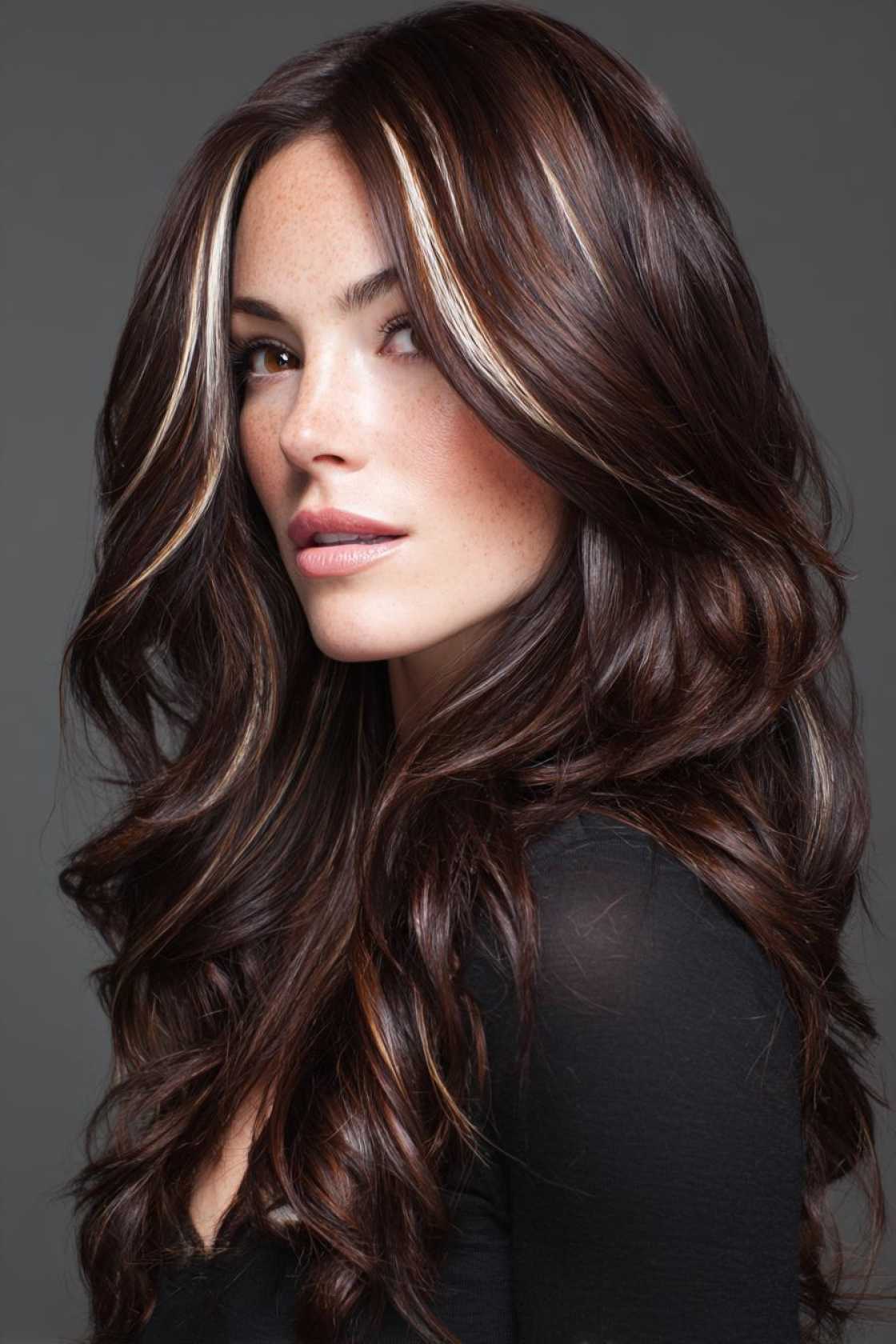 Triple the Fun! 20+ Ways to Rock Neapolitan Hair Highlights This Season. - 21. Chocolate Base with Vanilla Ribbons