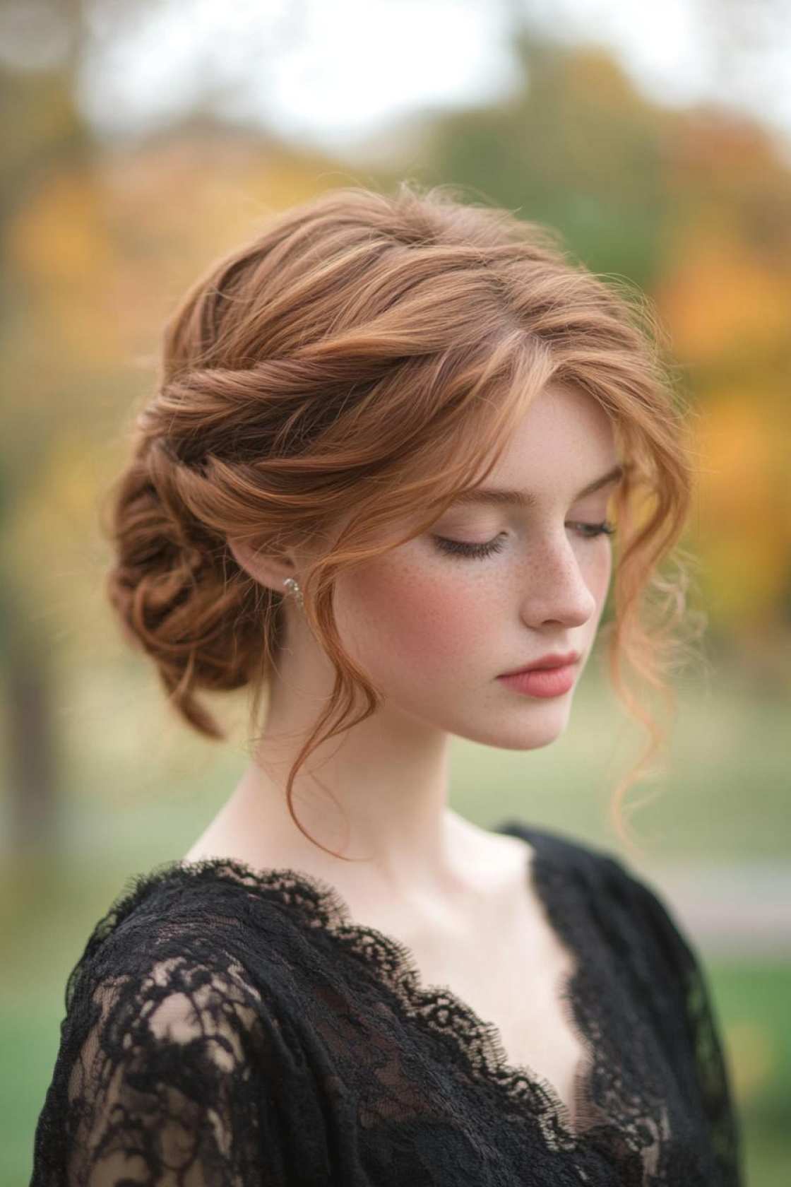 12+ Romantic Fall Updos Perfect for Weddings and Special Occasions 2025 - Romantic Fall Updo #9: Low Side Bun with