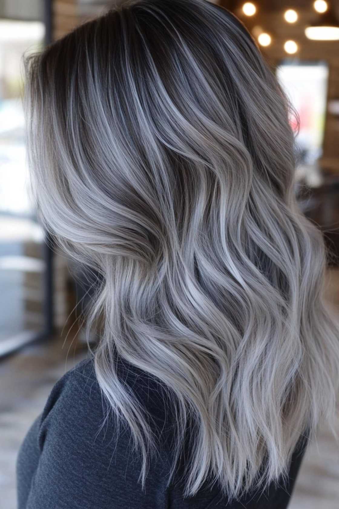 12+ Balayage for Grey Hair That Blends Silver Tones Naturally - 4. Steel Grey Balayage for a Metallic Sh