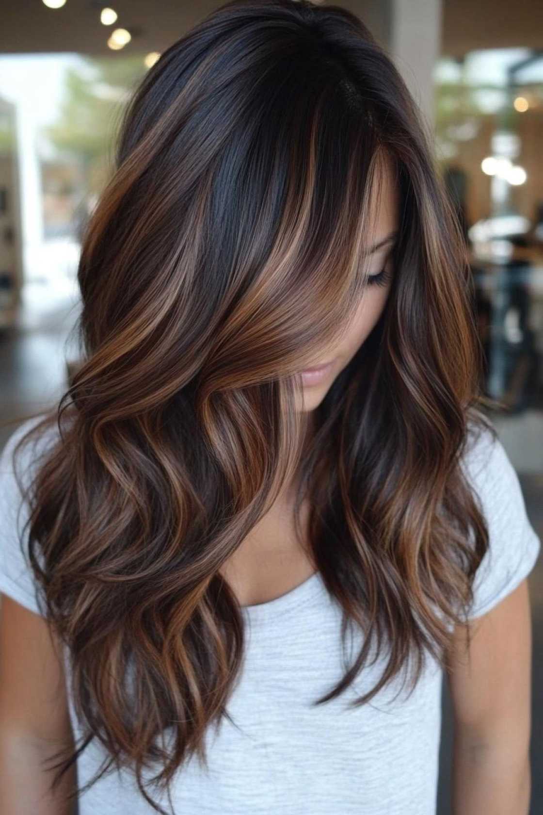 12+ Dark Hair with Highlights That Add Depth Without Harsh Contrast - 1. Chestnut Brown Highlights on Dark Esp