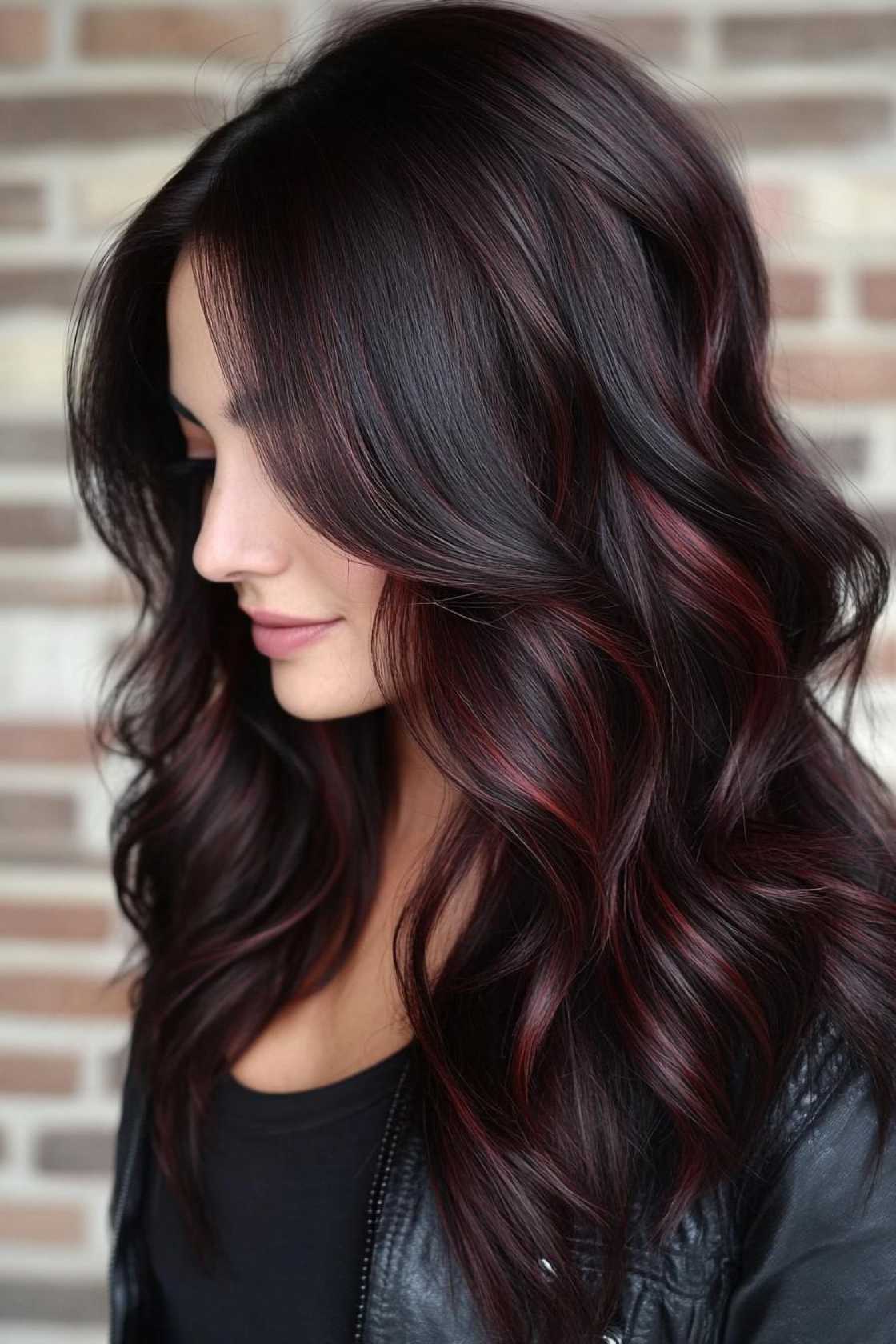 12+ Dark Hair with Highlights That Add Depth Without Harsh Contrast - 11. Black Cherry Highlights on Dark Brow