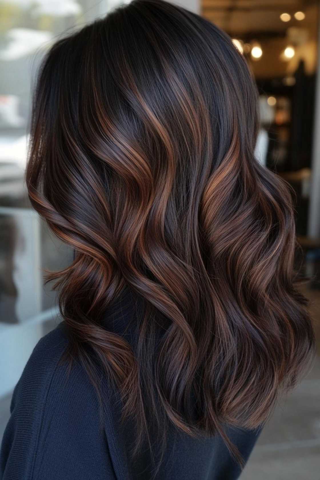 12+ Dark Hair with Highlights That Add Depth Without Harsh Contrast - 9. Dark Chocolate with Copper Undertones